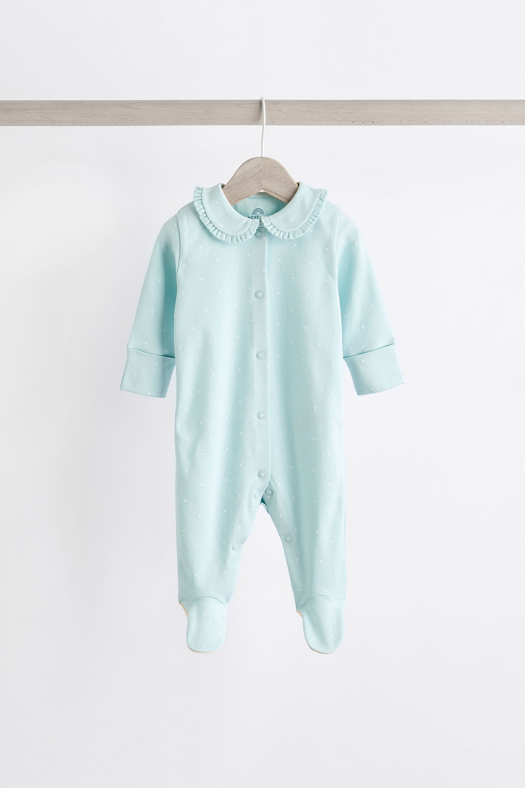 Cream/Blue Baby Collared Sleepsuit (0mths-2yrs)