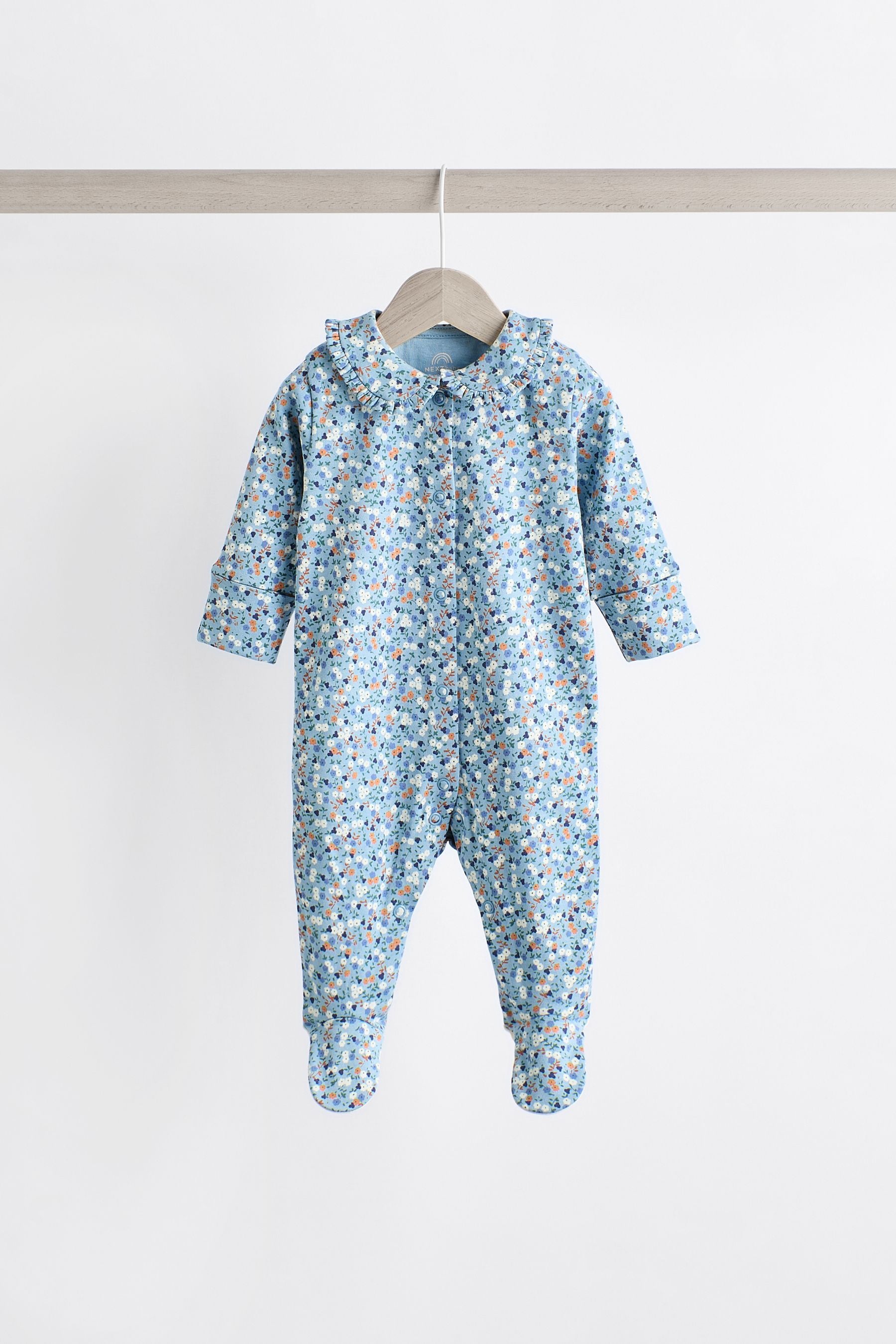 Cream/Blue Baby Collared Sleepsuit (0mths-2yrs)