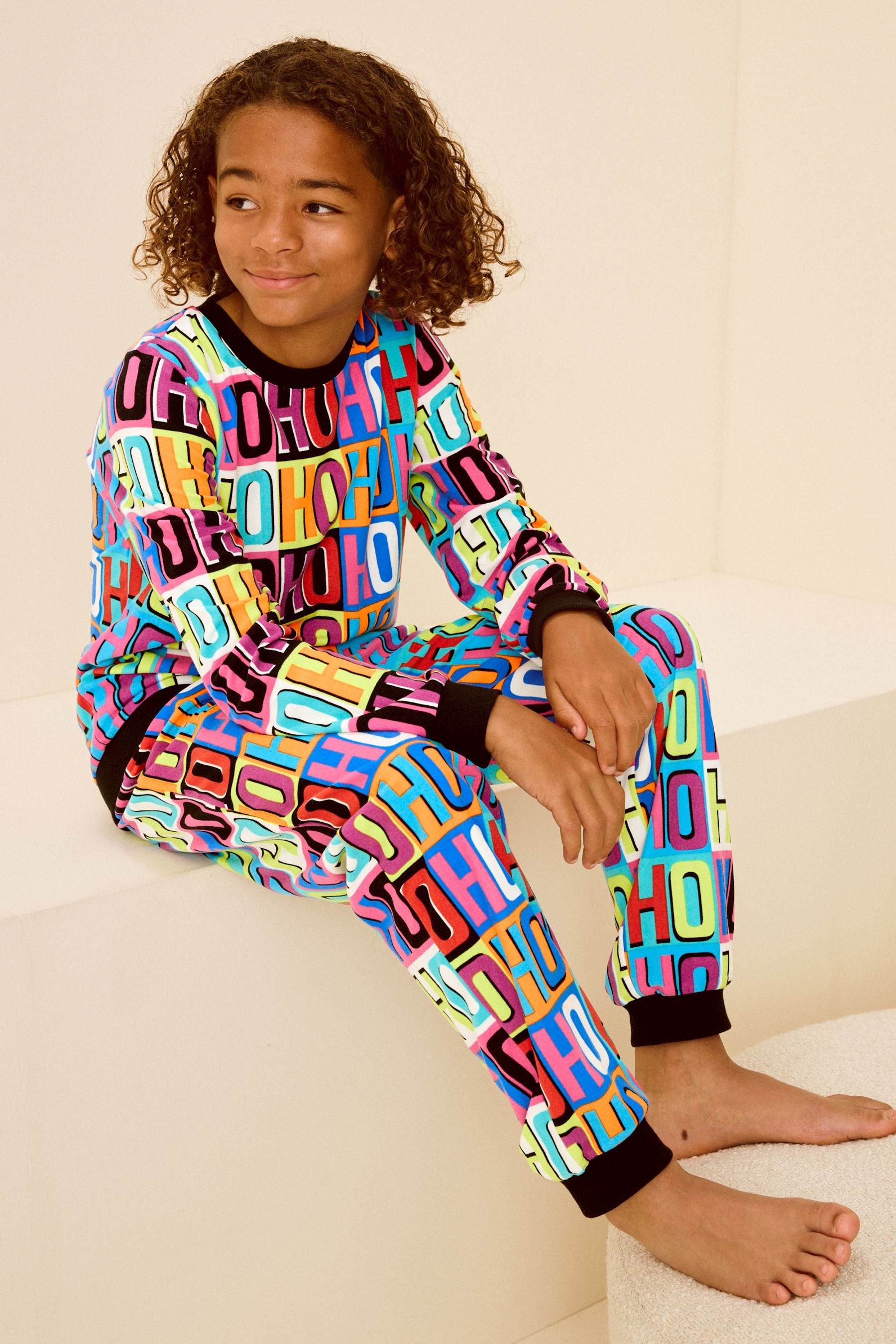 Multi Bright Single Soft Touch Christmas Fleece Pyjamas with Elastane (9mths-16yrs)