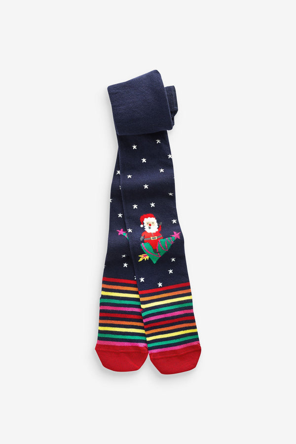 Navy Blue Santa Cotton Rich Christmas Character Tights