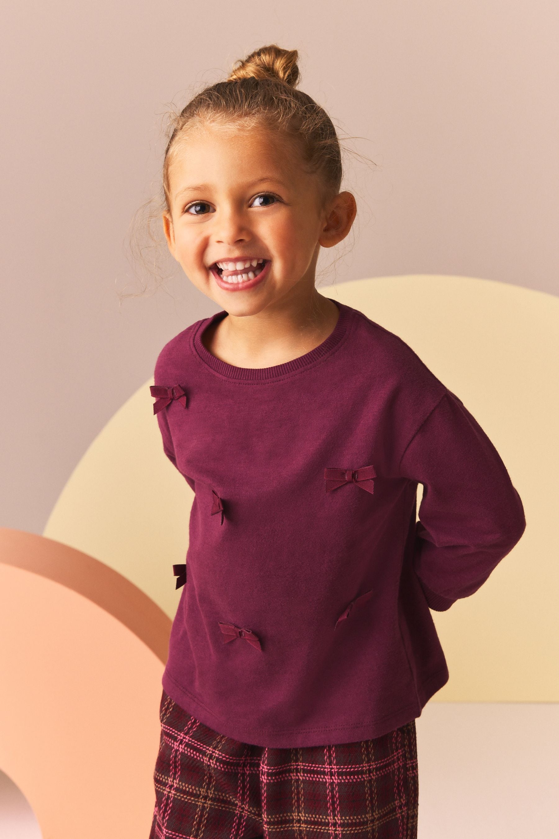 Purple 100% Cotton Long Sleeve Appliqué Bow Top (3mths-7yrs)