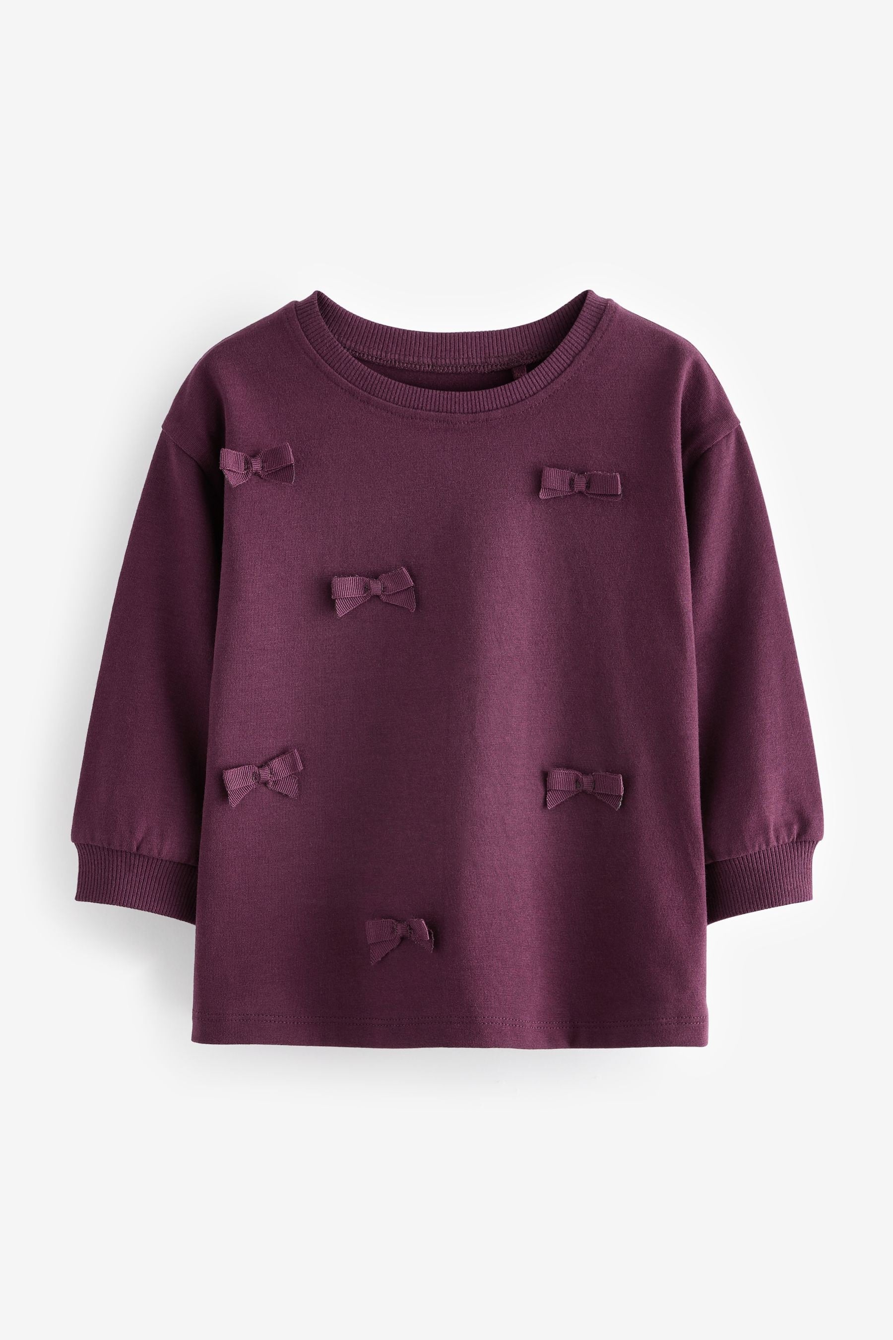 Purple 100% Cotton Long Sleeve Appliqué Bow Top (3mths-7yrs)