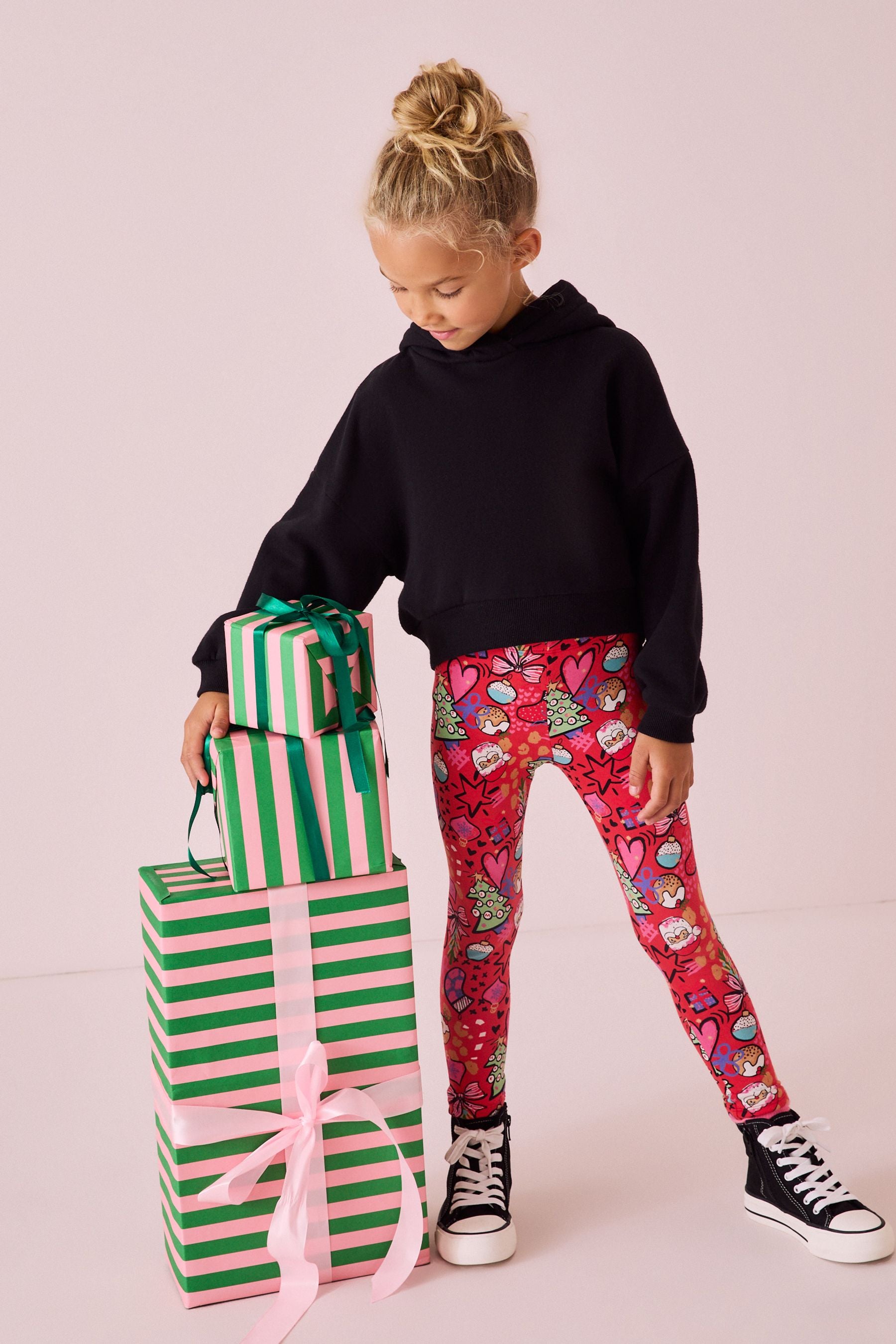 Red Christmas Printed Leggings (3-16yrs)