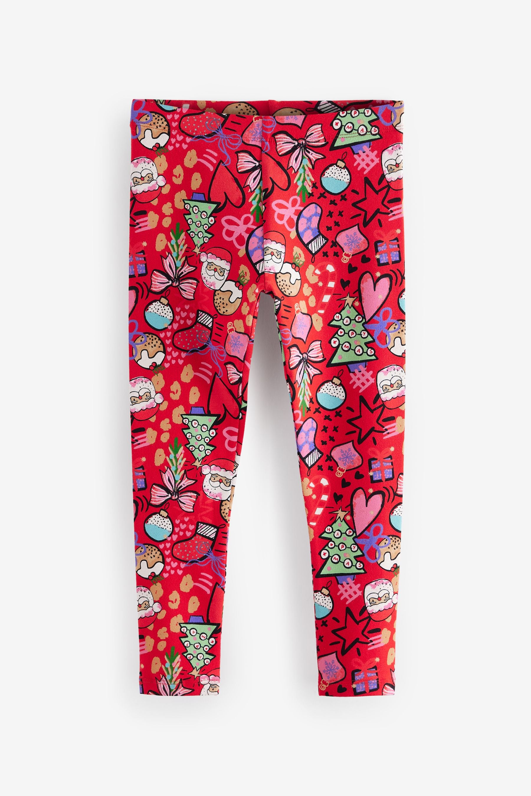 Red Christmas Printed Leggings (3-16yrs)