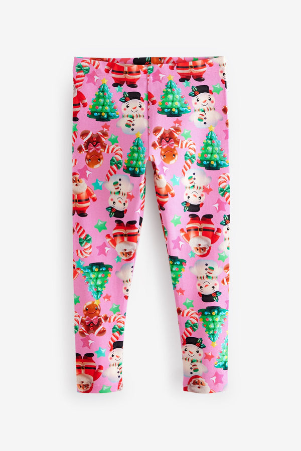 Pink Christmas Printed Leggings (3-16yrs)