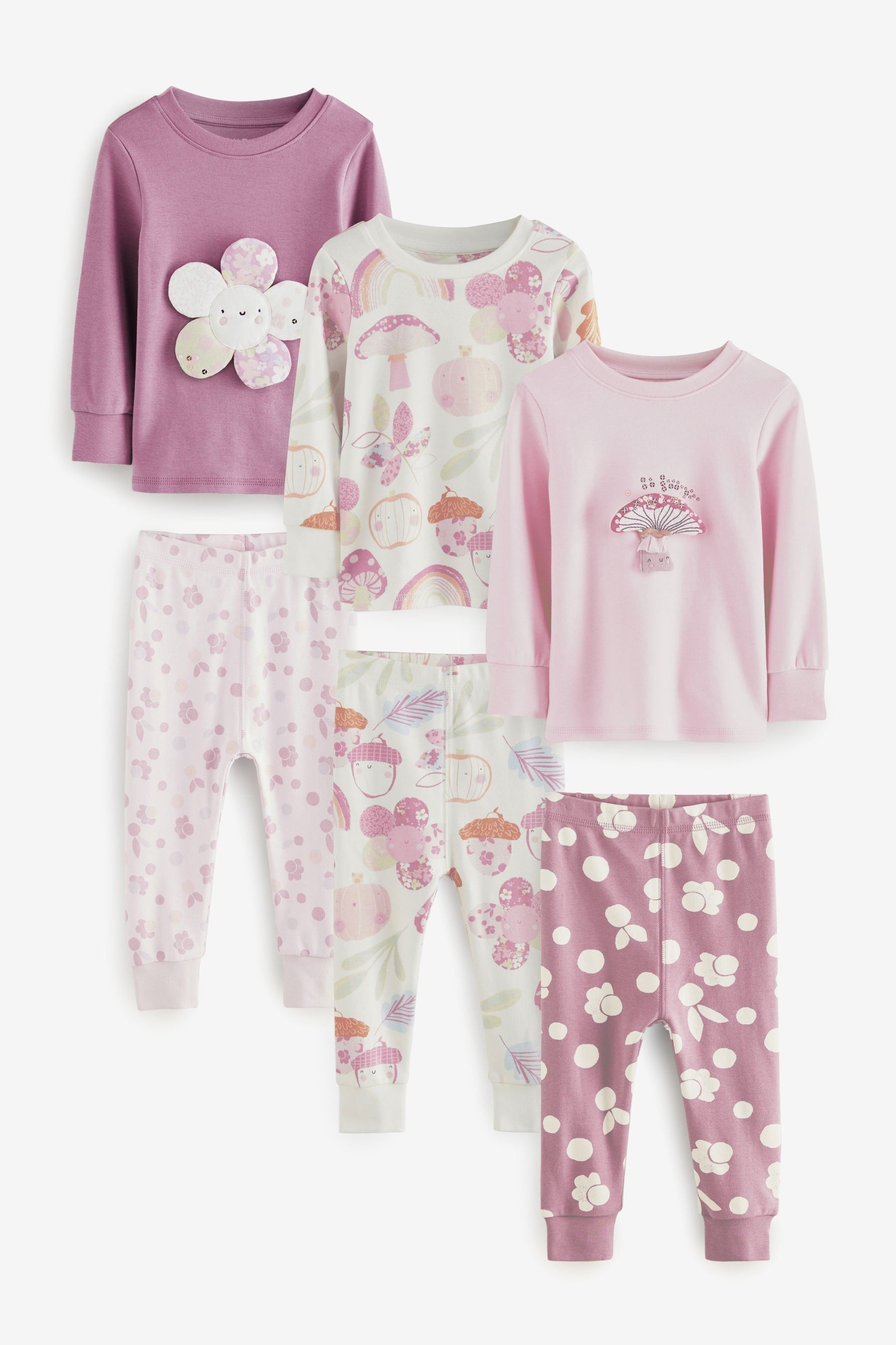 Lilac Purple Character 100% Cotton Long Sleeve Pyjamas 3 Pack (9mths-16yrs)