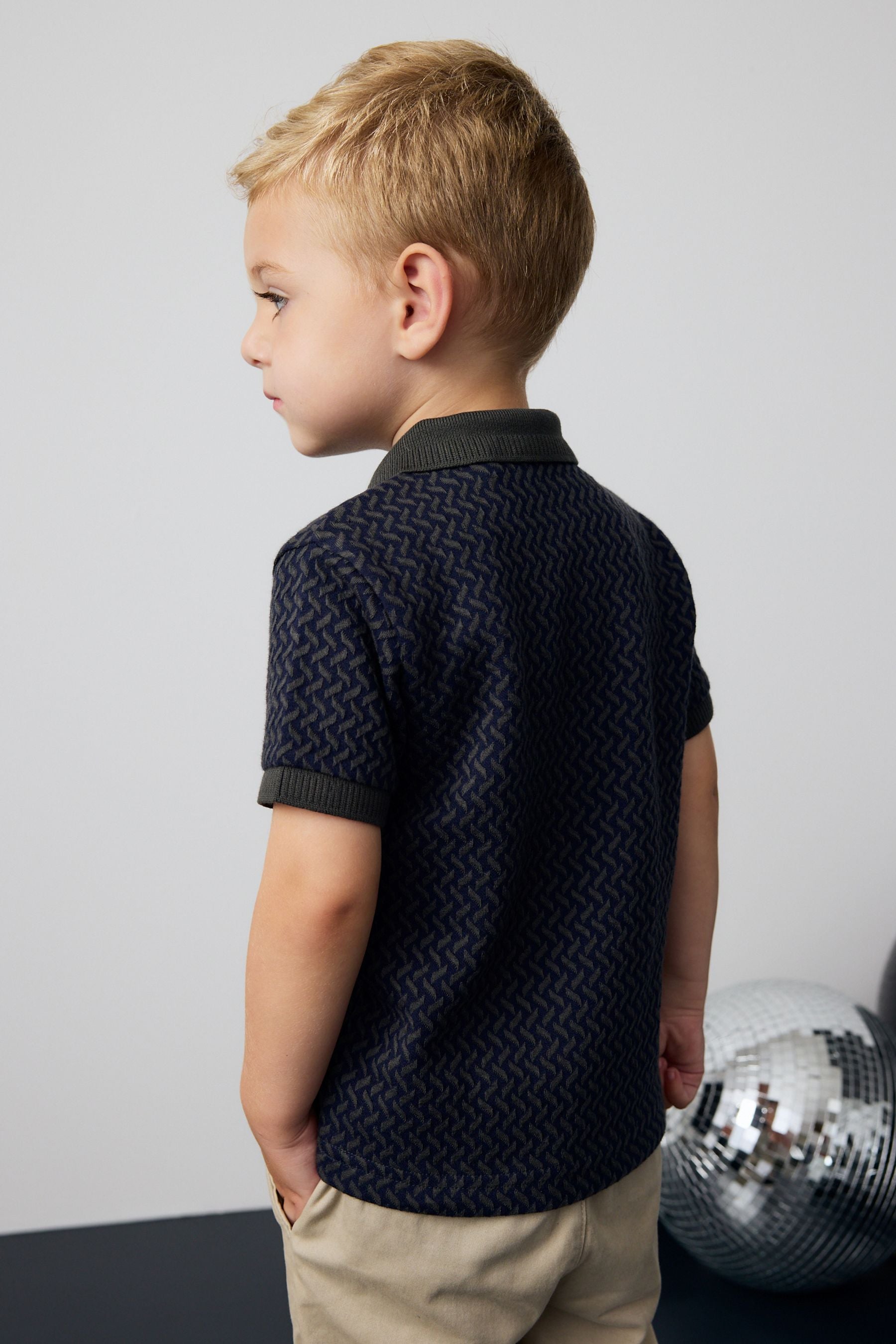 Charcoal Grey Short Sleeve Textured Polo Shirt (3mths-7yrs)