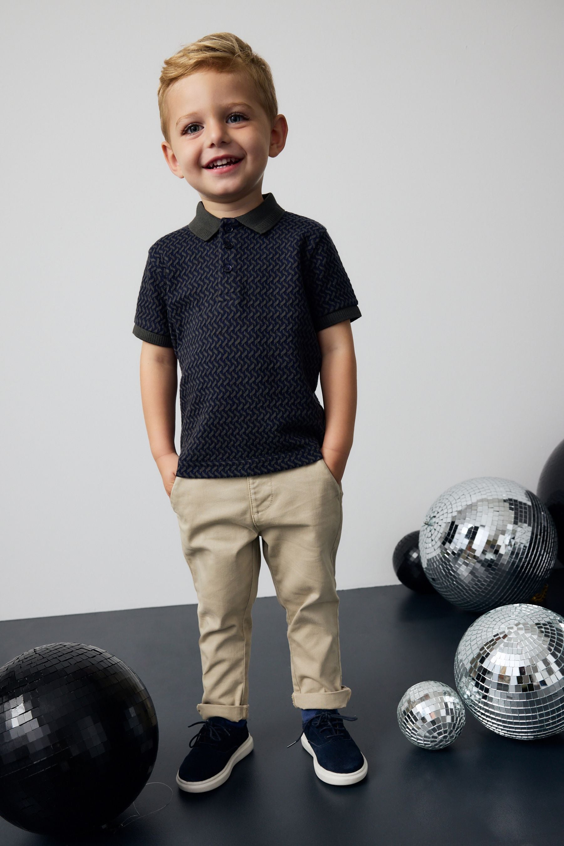 Charcoal Grey Short Sleeve Textured Polo Shirt (3mths-7yrs)