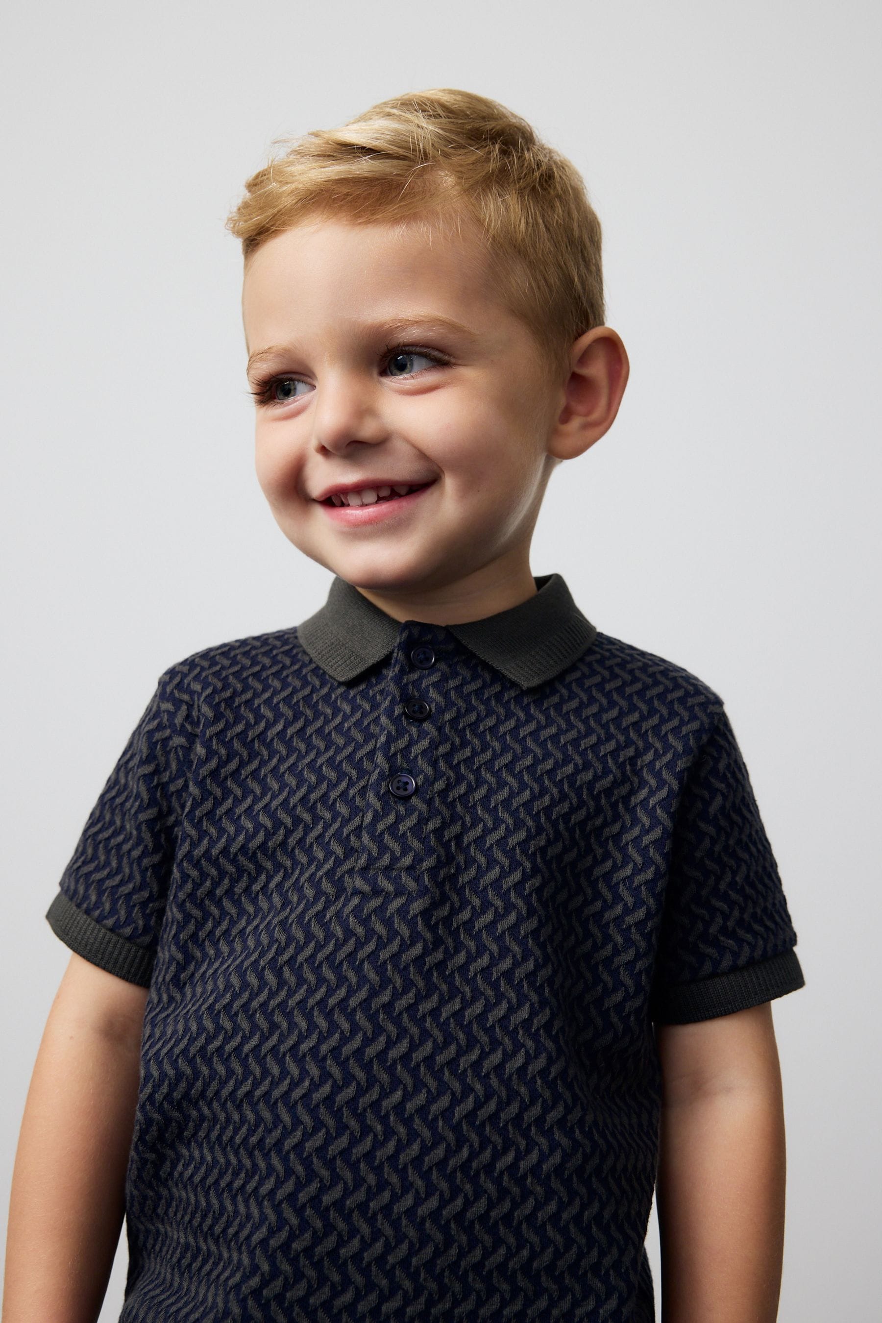 Charcoal Grey Short Sleeve Textured Polo Shirt (3mths-7yrs)