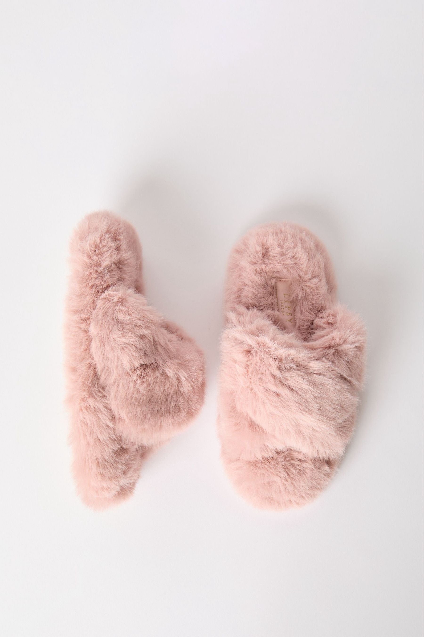 Lipsy Pink Cross Strap Super Soft Faux Fur Nightwear Slipper