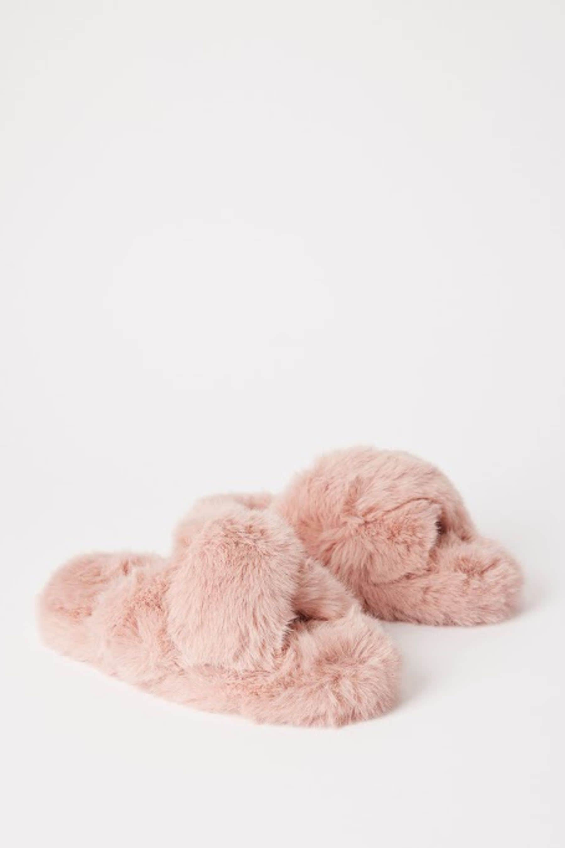 Lipsy Pink Cross Strap Super Soft Faux Fur Nightwear Slipper