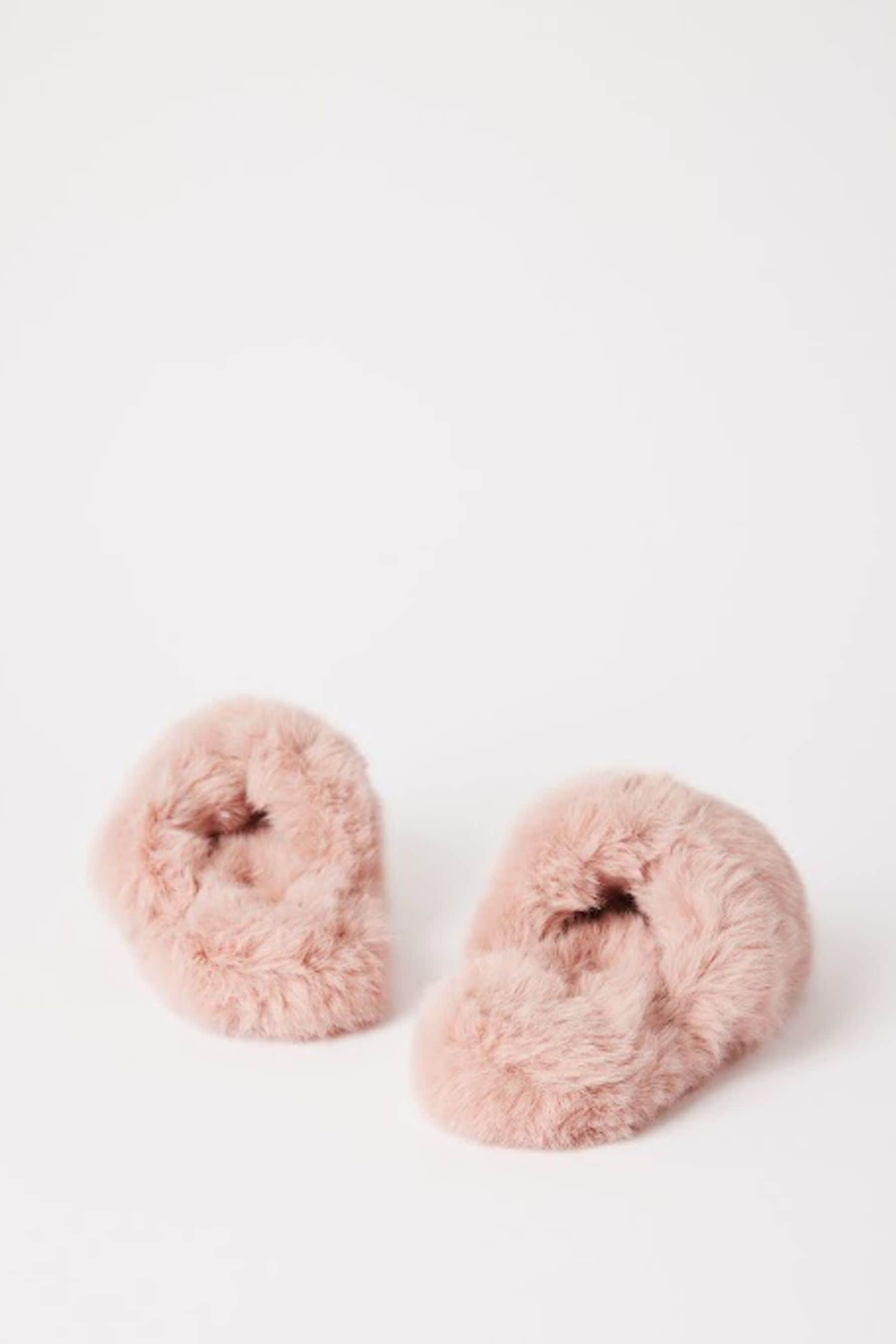 Lipsy Pink Cross Strap Super Soft Faux Fur Nightwear Slipper