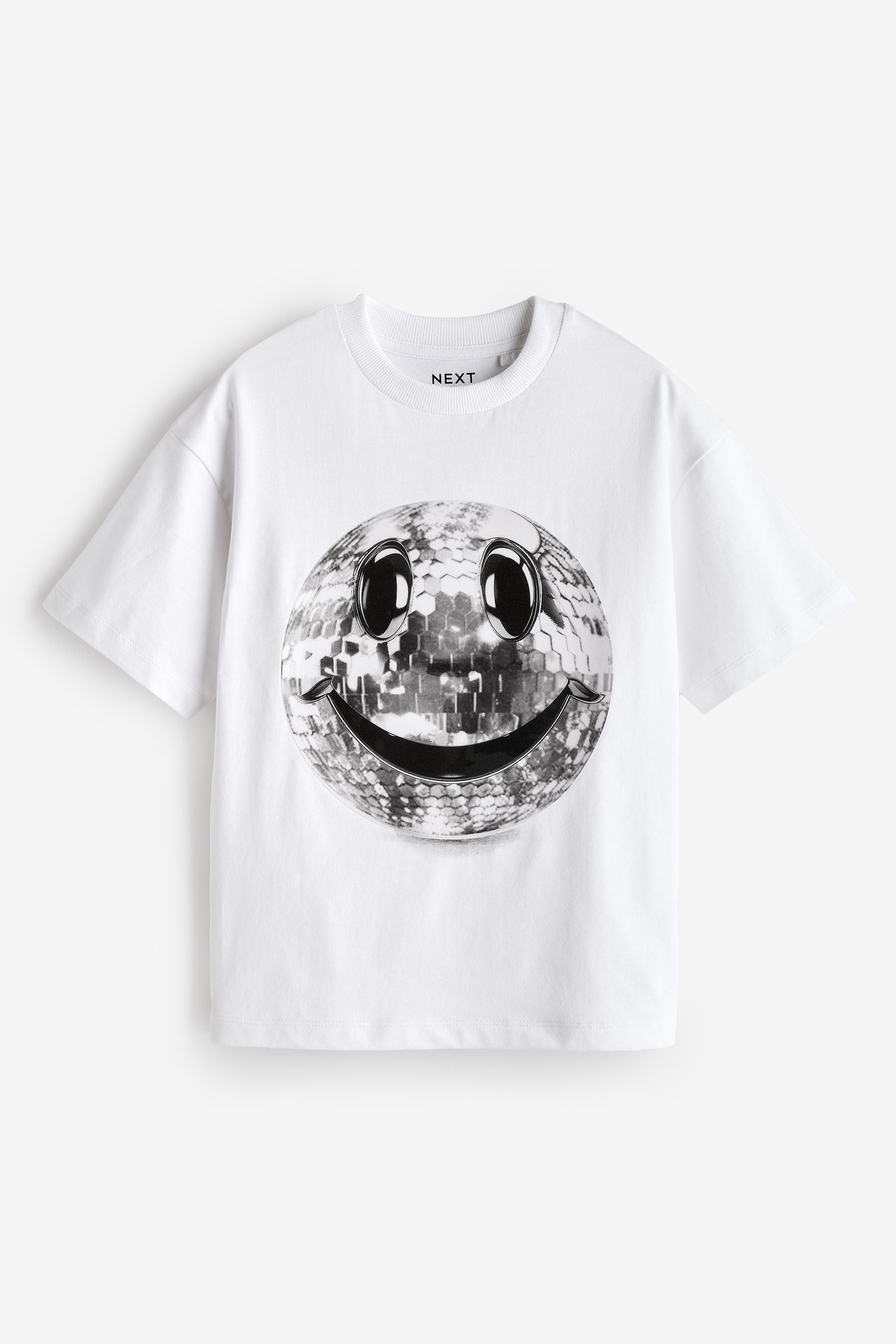 White Disco Smile Relaxed Fit Short Sleeve Graphic T-Shirt (3-16yrs)