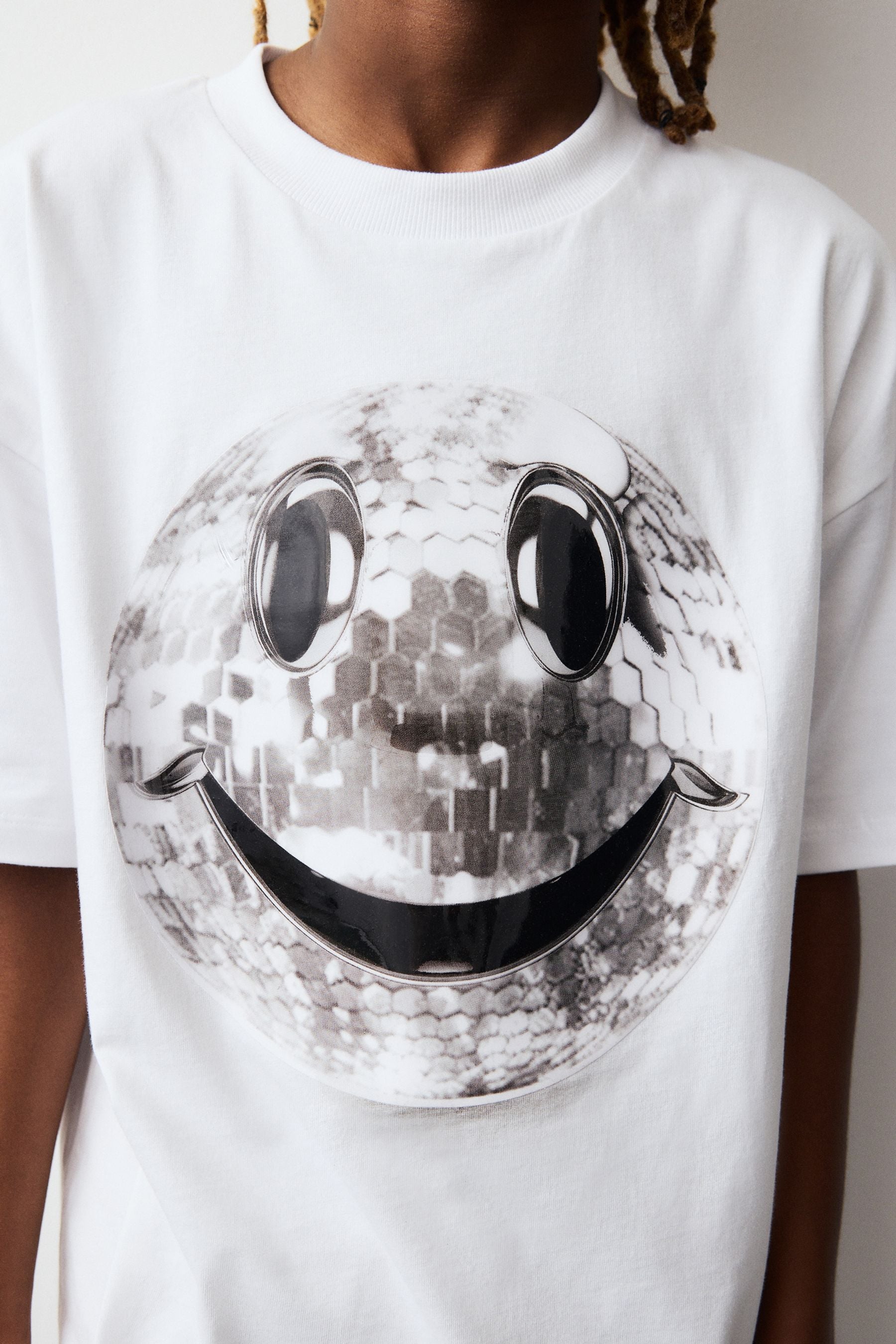 White Disco Smile Relaxed Fit 100% Cotton Short Sleeve Graphic T-Shirt (3-16yrs)