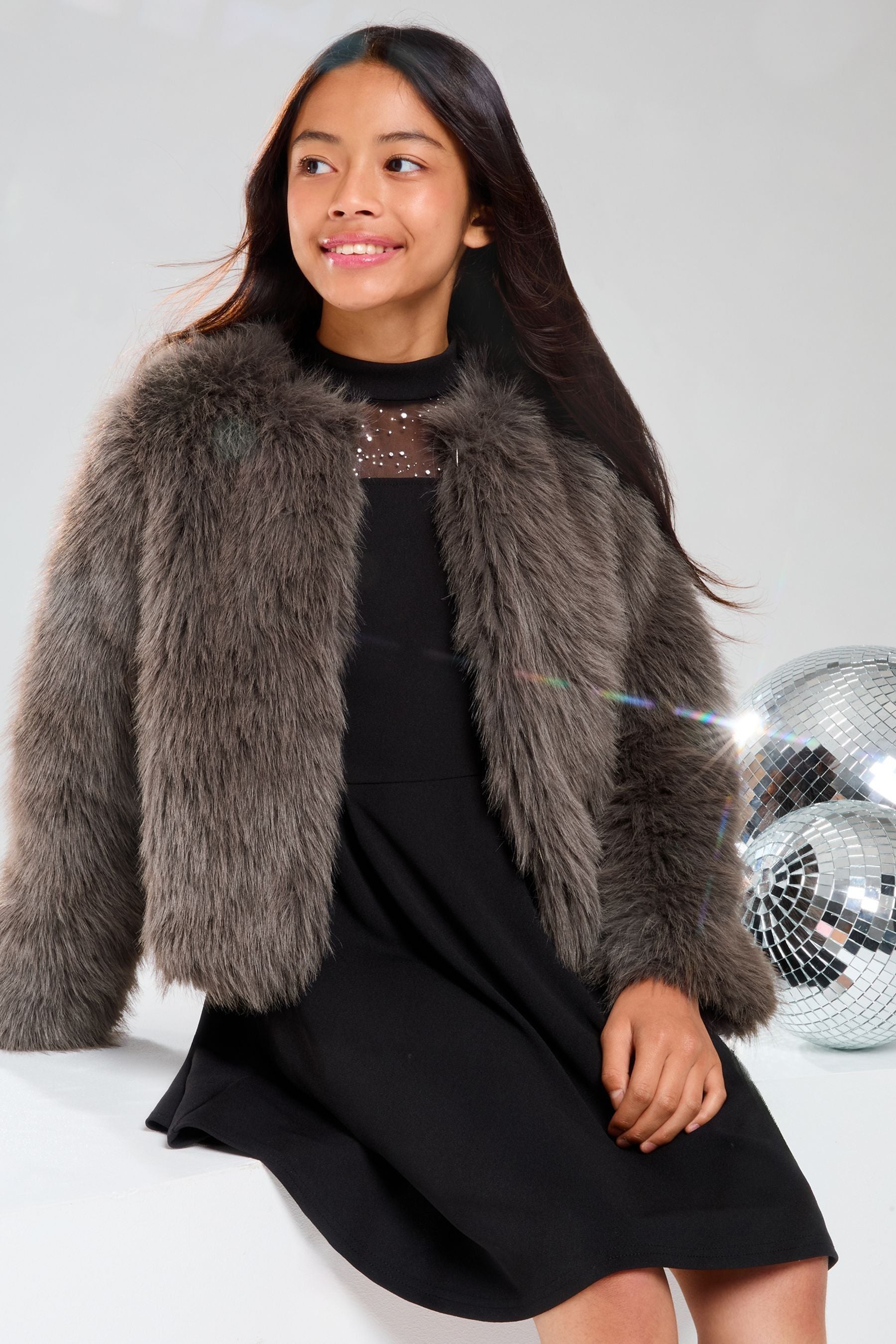 Lipsy Grey Faux Fur Coat (5-16yrs)