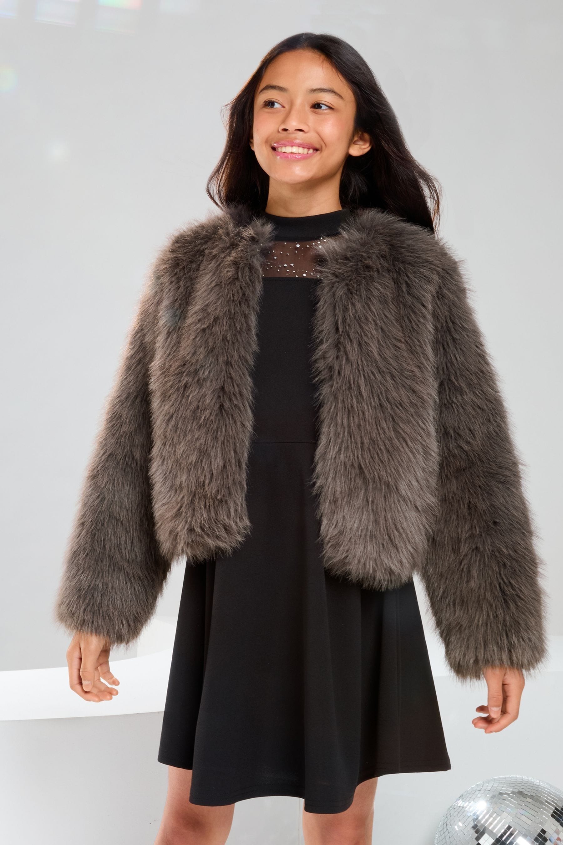 Lipsy Grey Faux Fur Coat (5-16yrs)