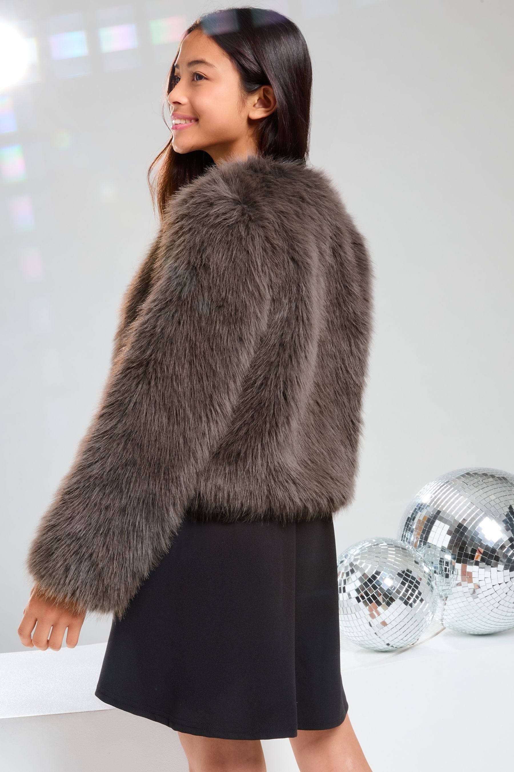 Lipsy Grey Faux Fur Coat (5-16yrs)