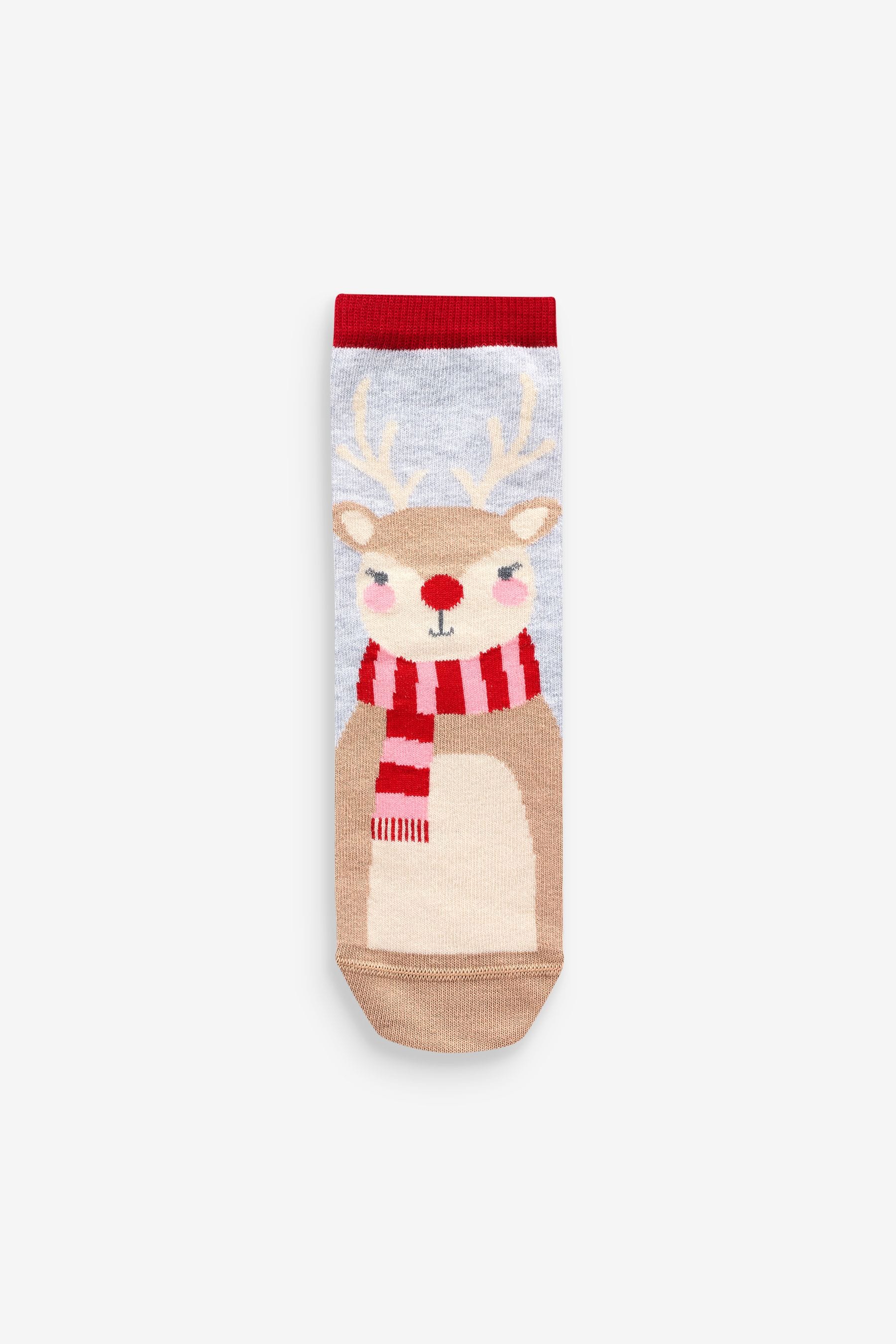 Red/Green Cotton Rich Christmas Character Ankle Socks 5 Pack