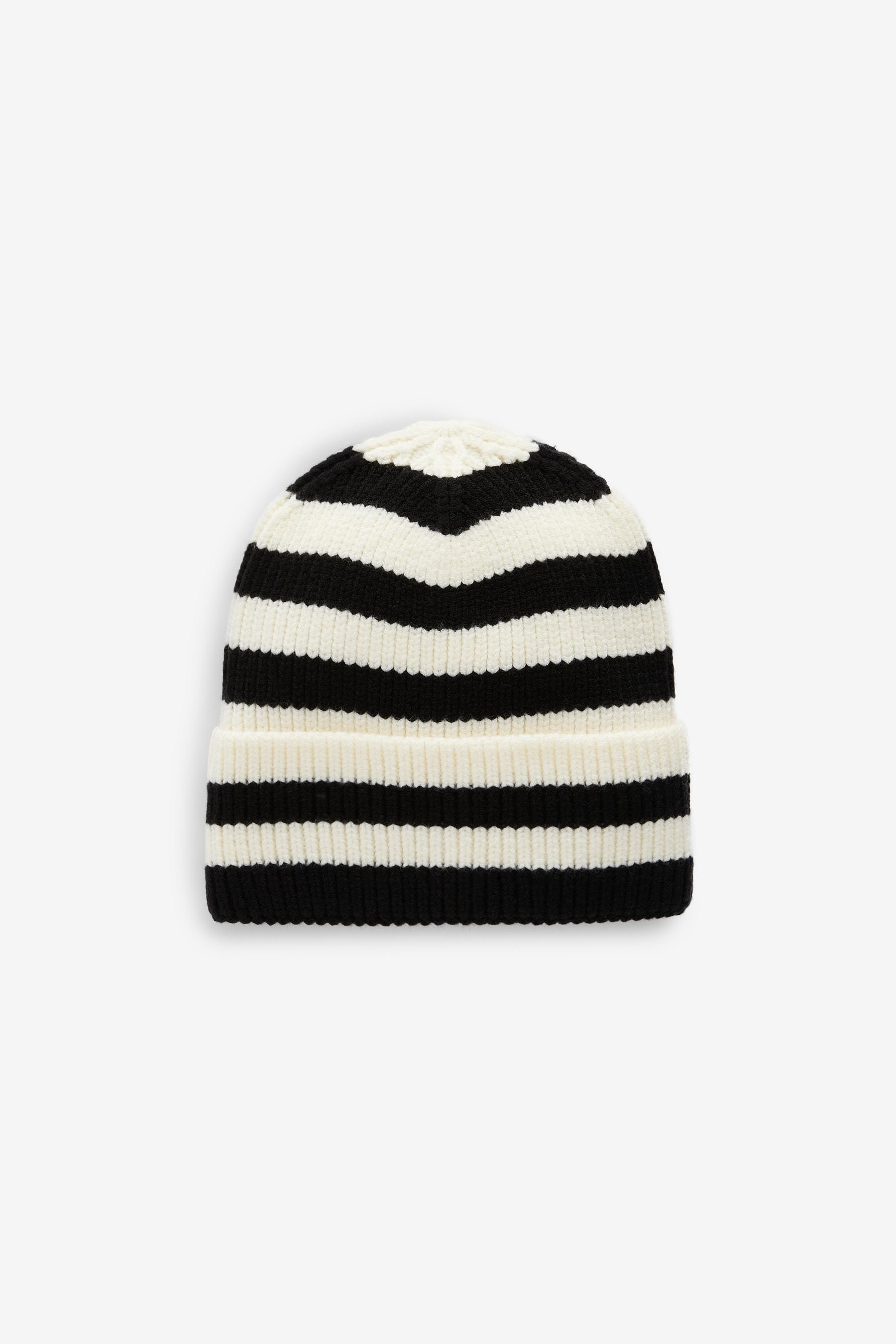 Black/Ecru Cream Stripe Rib Beanie Hat (1-16yrs)