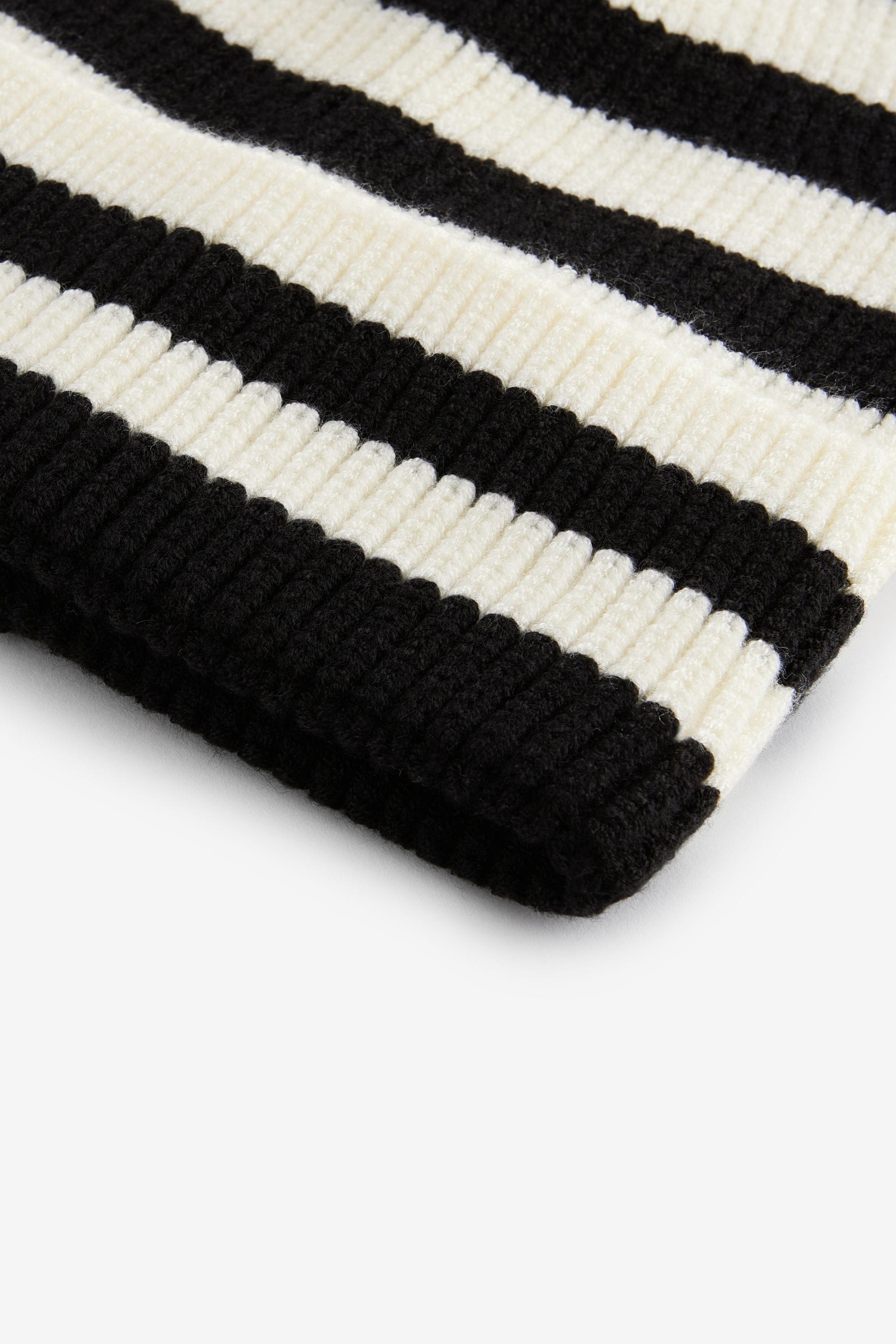 Black/Ecru Cream Stripe Rib Beanie Hat (1-16yrs)