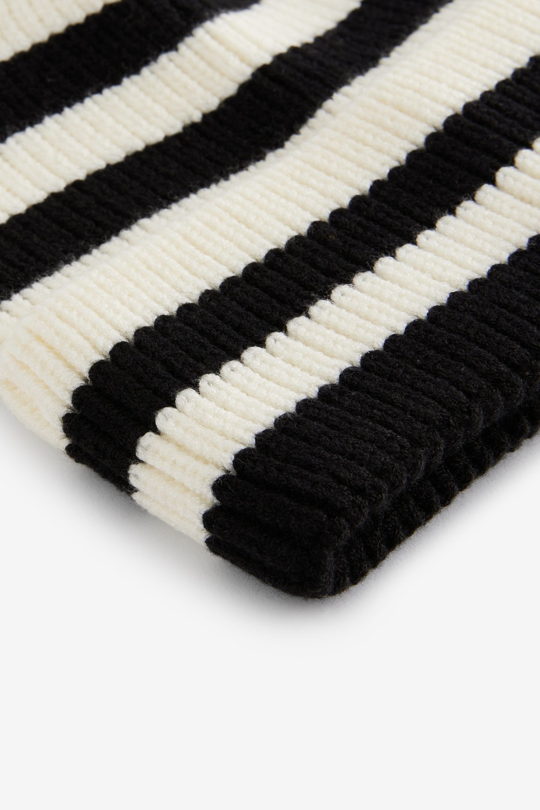 Black/Ecru Cream Stripe Rib Beanie Hat (1-16yrs)