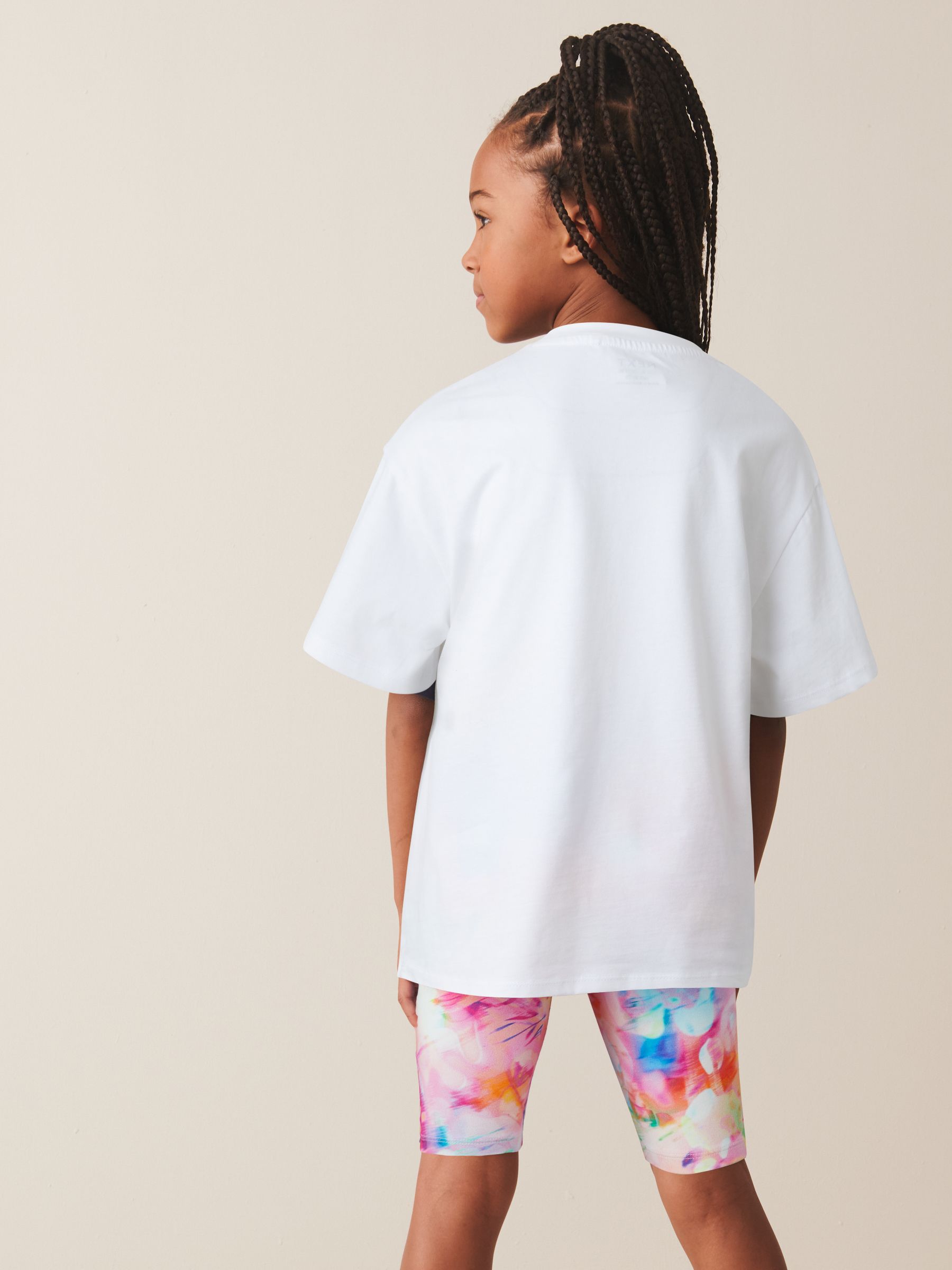 Pink/White Oversized 100% Cotton T-Shirt and Cycle Shorts Set (3-16yrs)