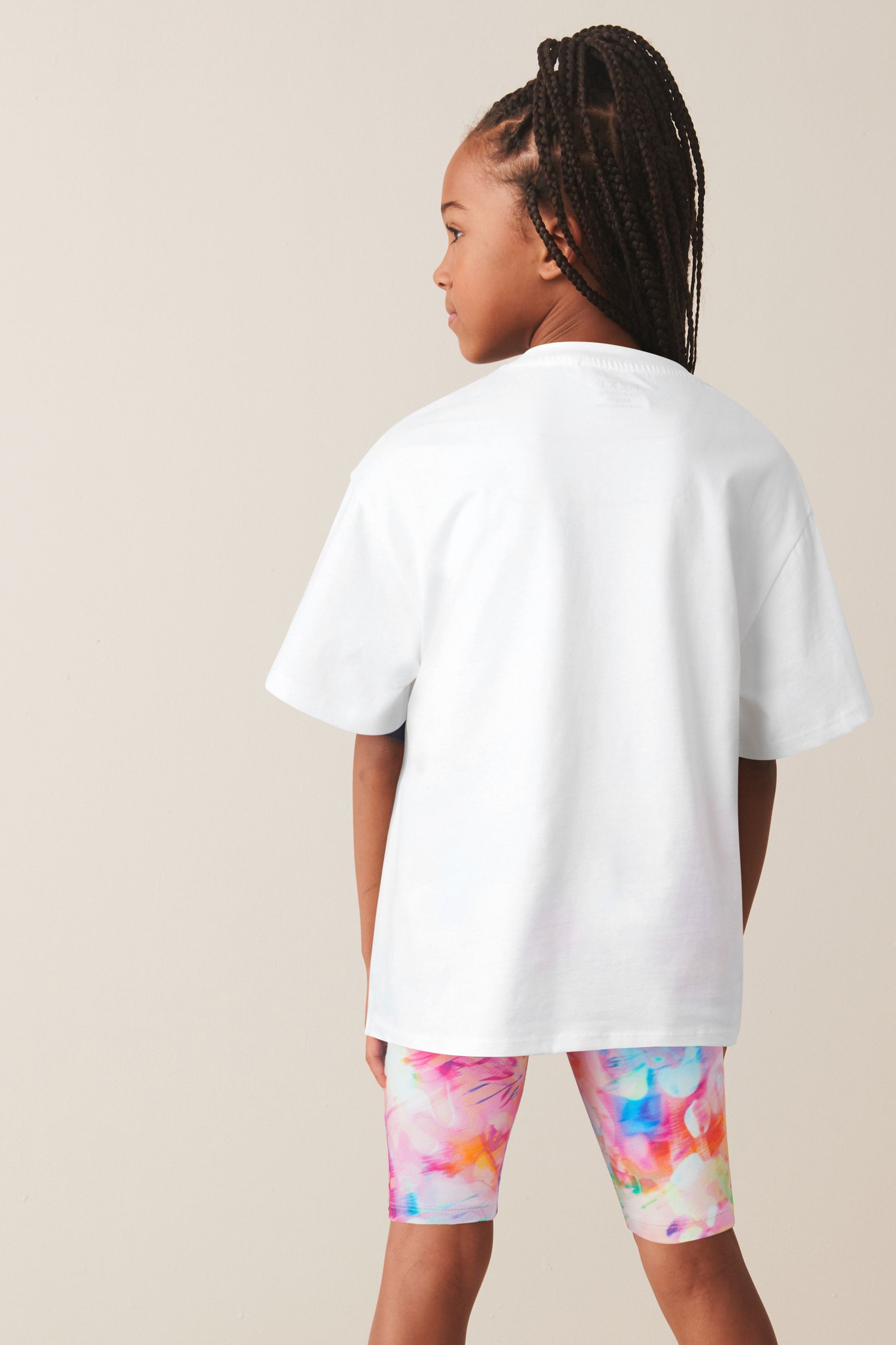 Pink/White Oversized 100% Cotton T-Shirt and Cycle Shorts Set (3-16yrs)