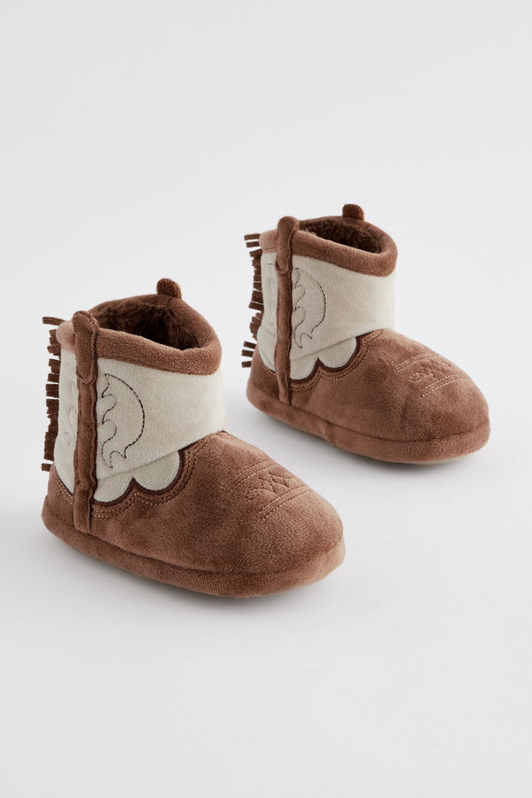 Brown/Cream Western Slipper Boots