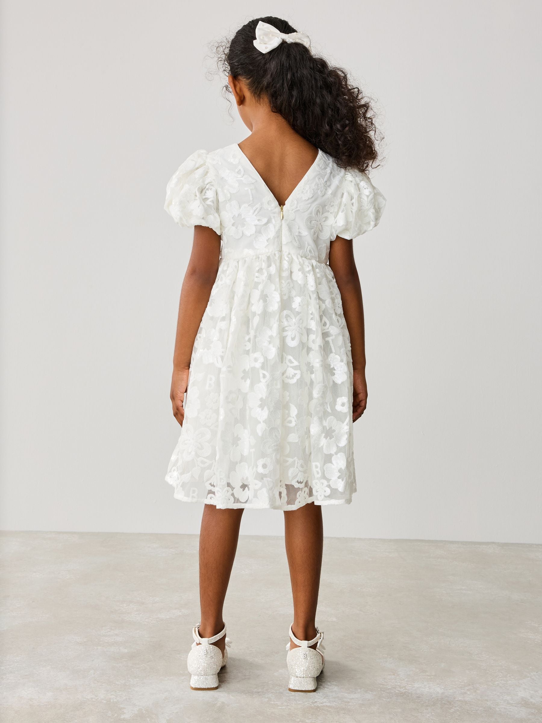 Baker by Ted Baker White Sequin Puff Sleeve Occasion Dress