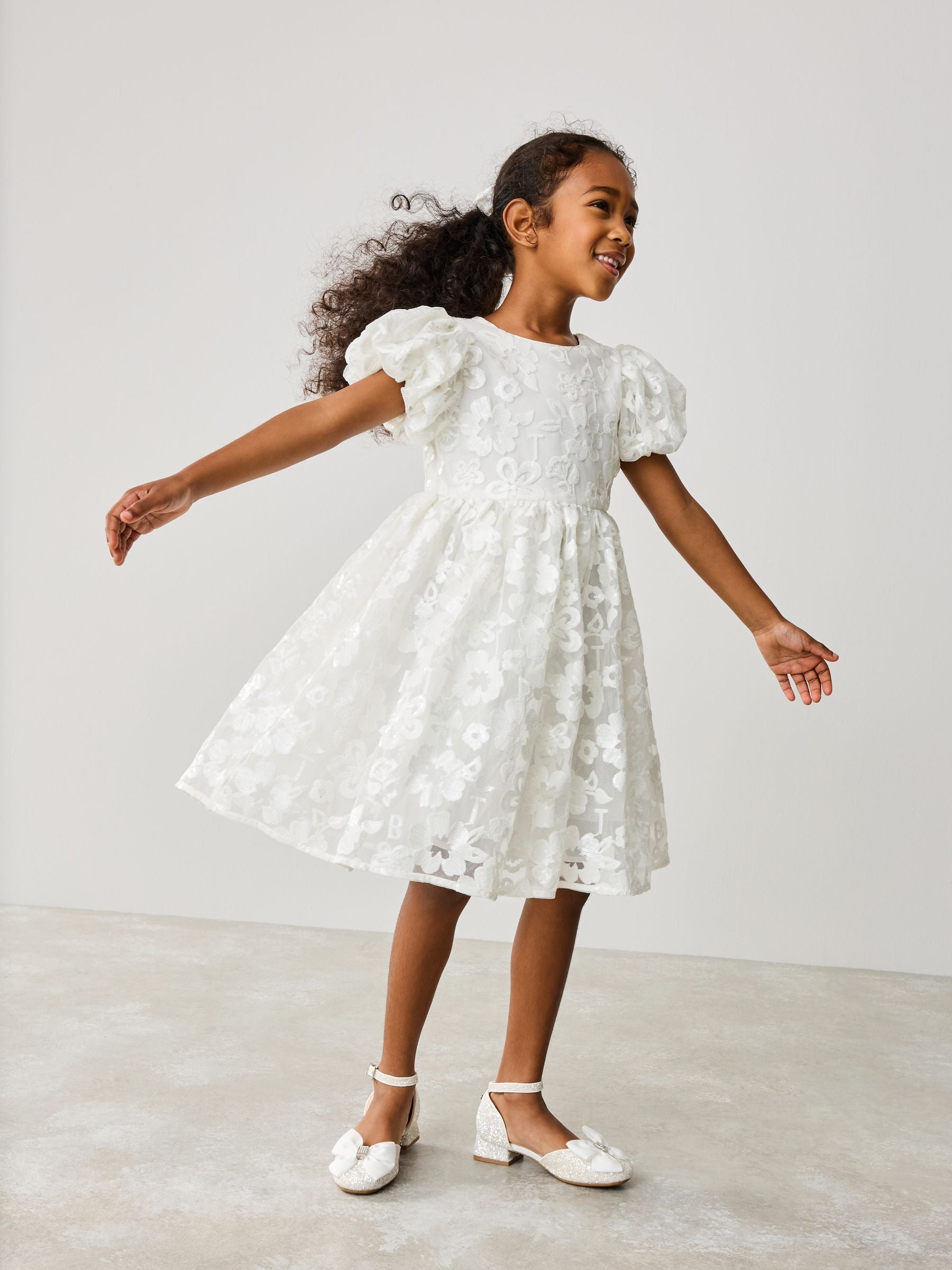 Baker by Ted Baker White Sequin Puff Sleeve Occasion Dress