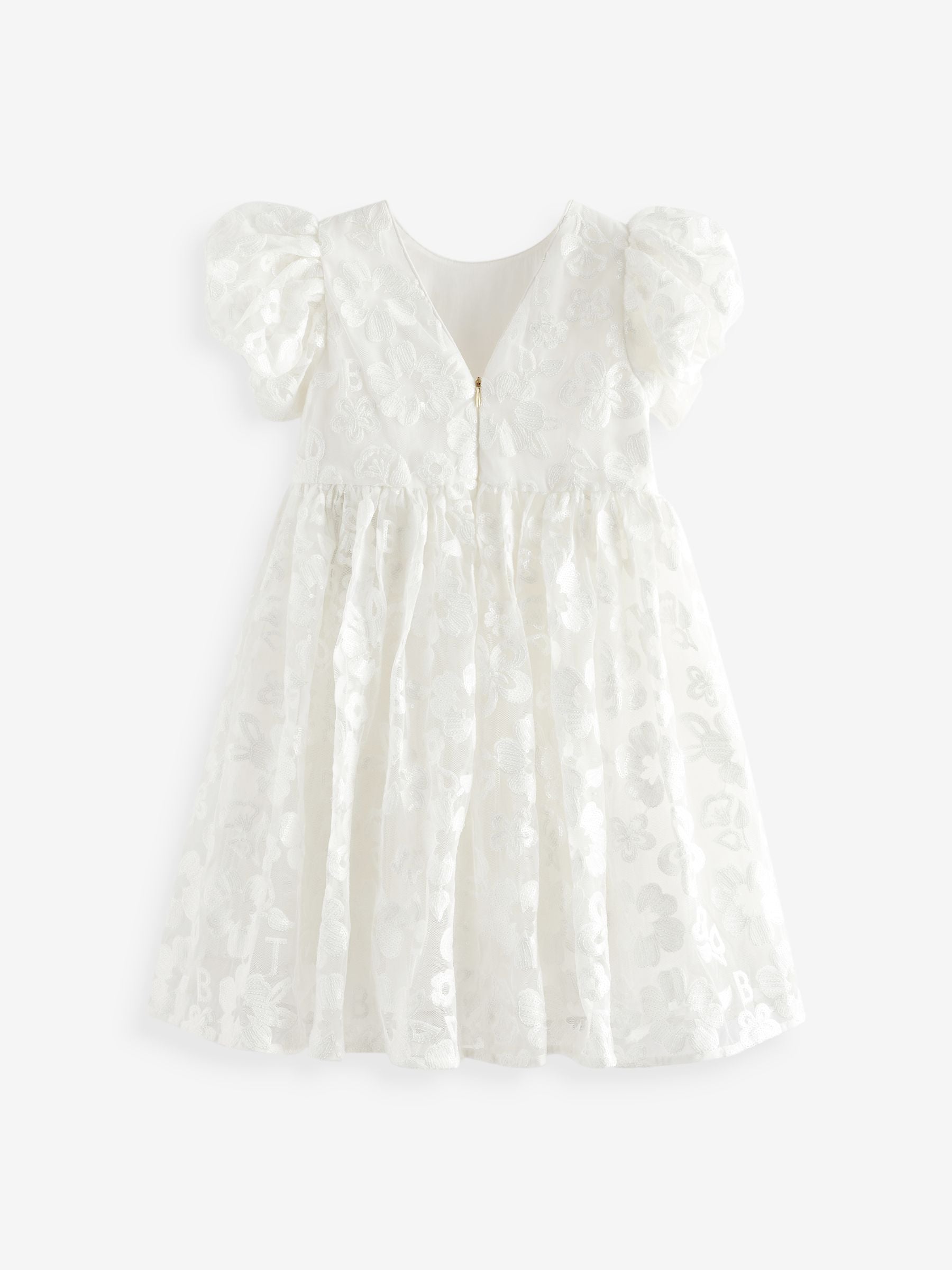 Baker by Ted Baker White Sequin Puff Sleeve Occasion Dress