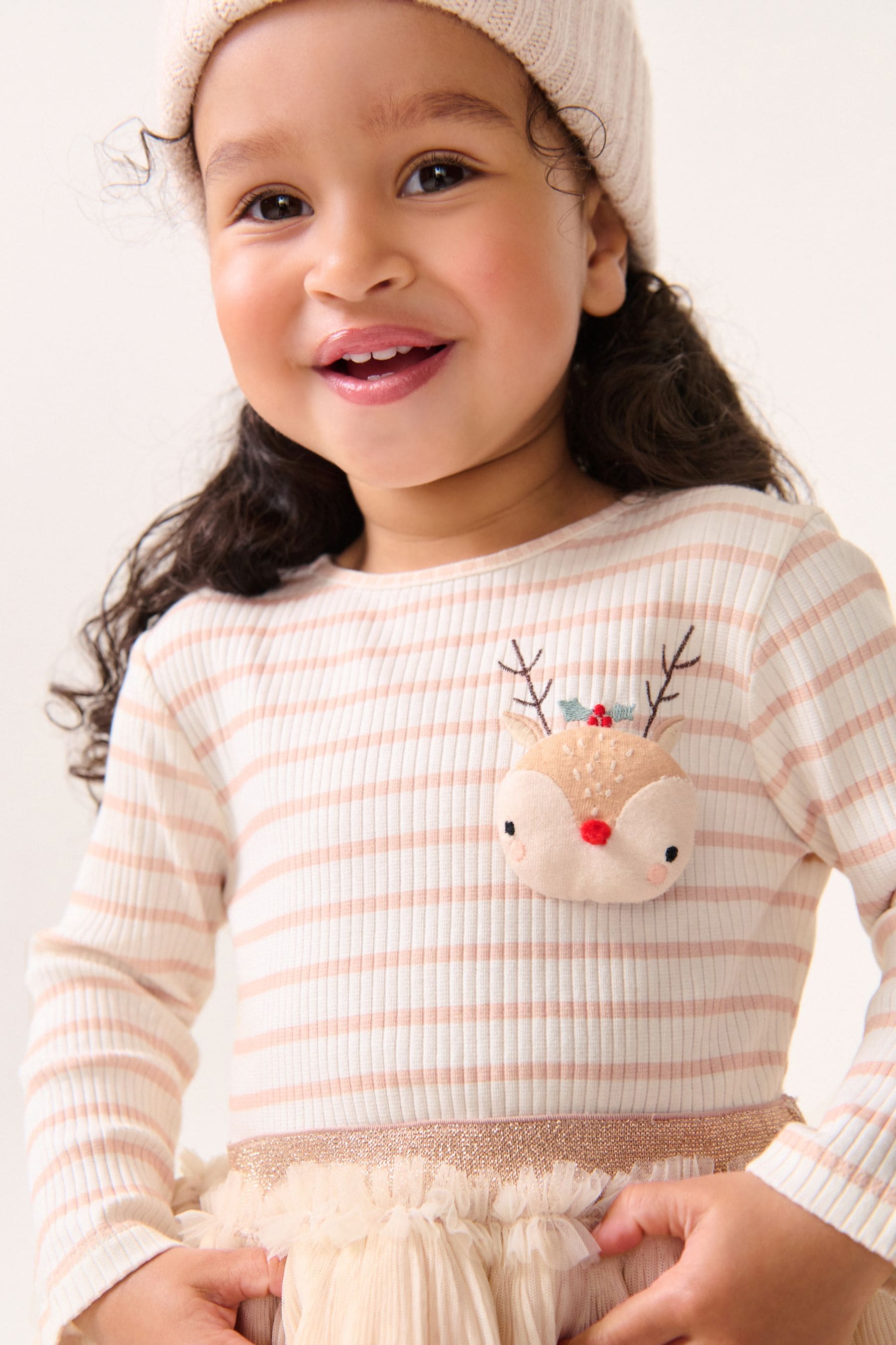 Pink Long Sleeve Sparkly Reindeer Dress (3mths-7yrs)