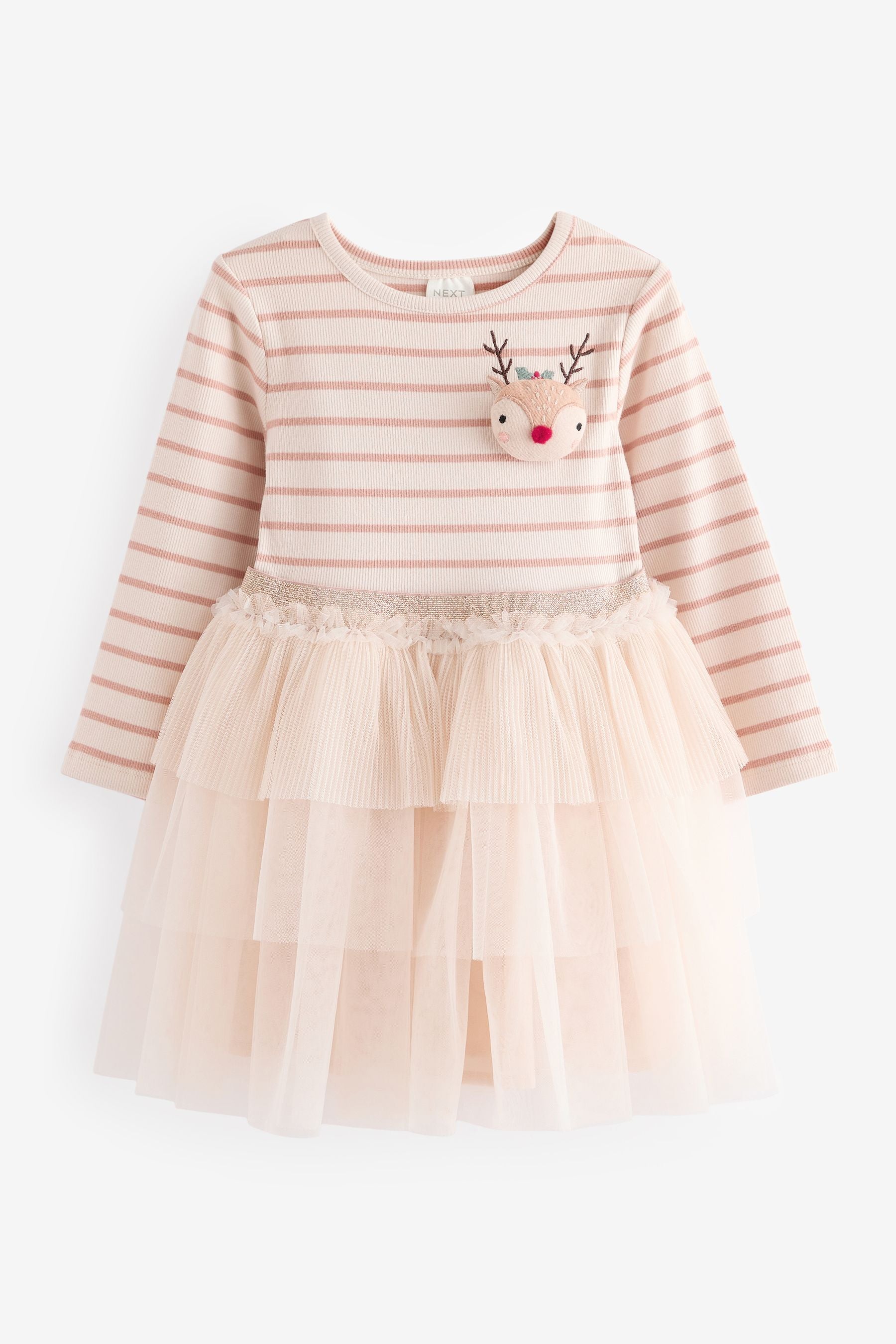 Pink Long Sleeve Sparkly Reindeer Dress (3mths-7yrs)