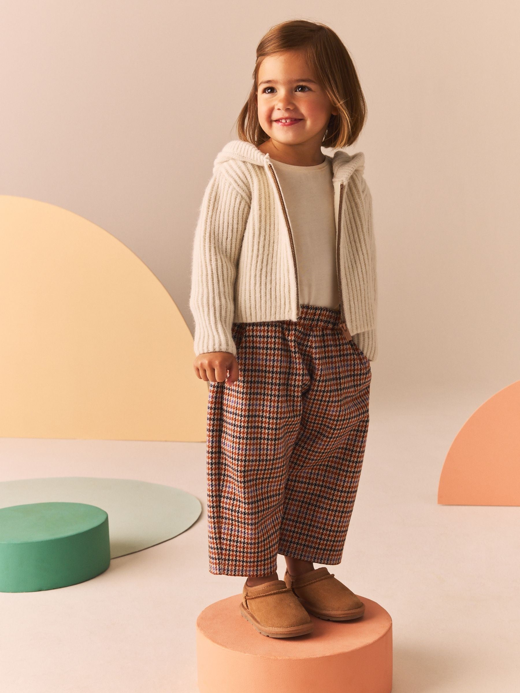 Neutral Check Textured Podgey Trousers (3mths-7yrs)