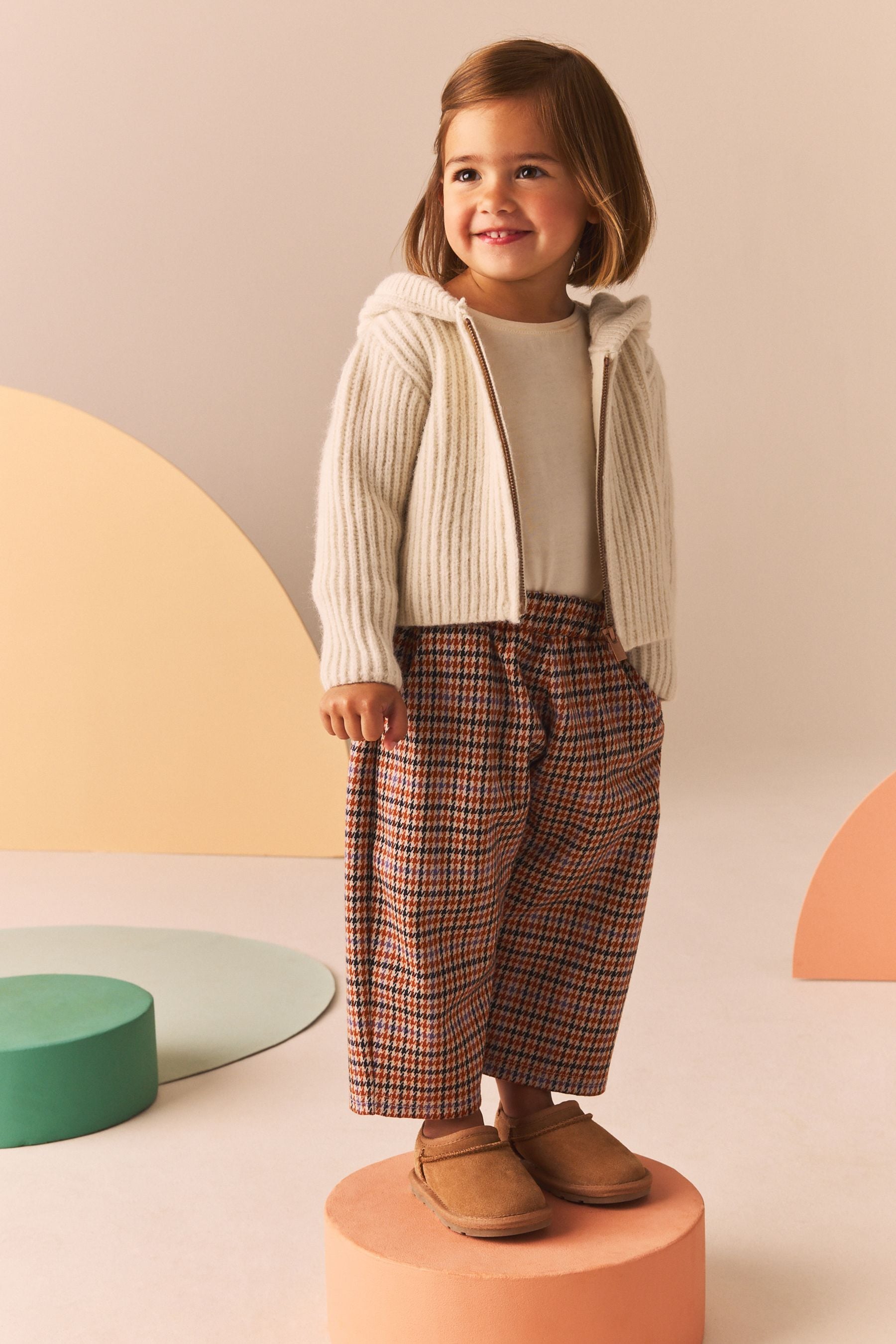 Neutral Check Textured Podgey Trousers (3mths-7yrs)