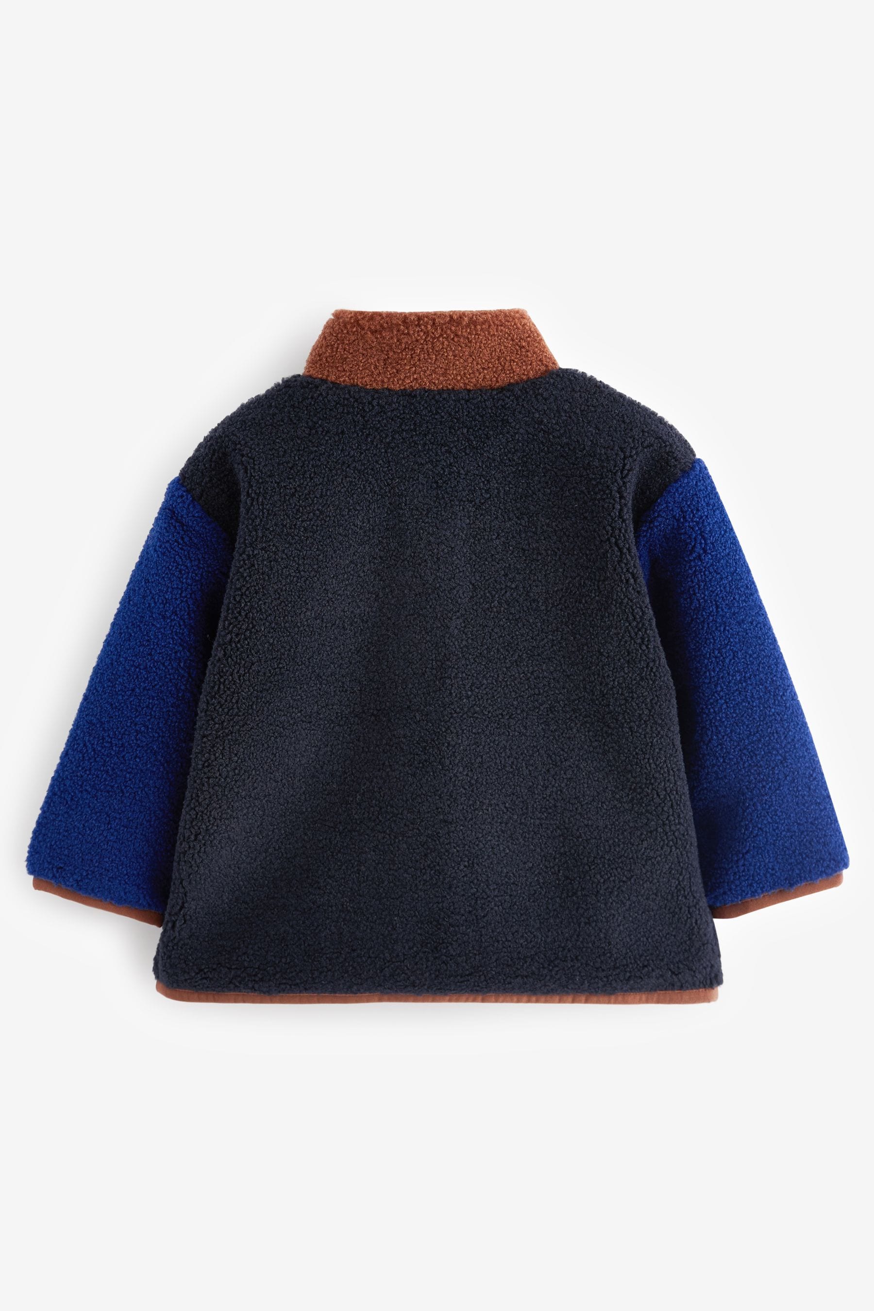 Blue/Brown Colourblock Fleece Zip Through Jacket (3mths-7yrs)