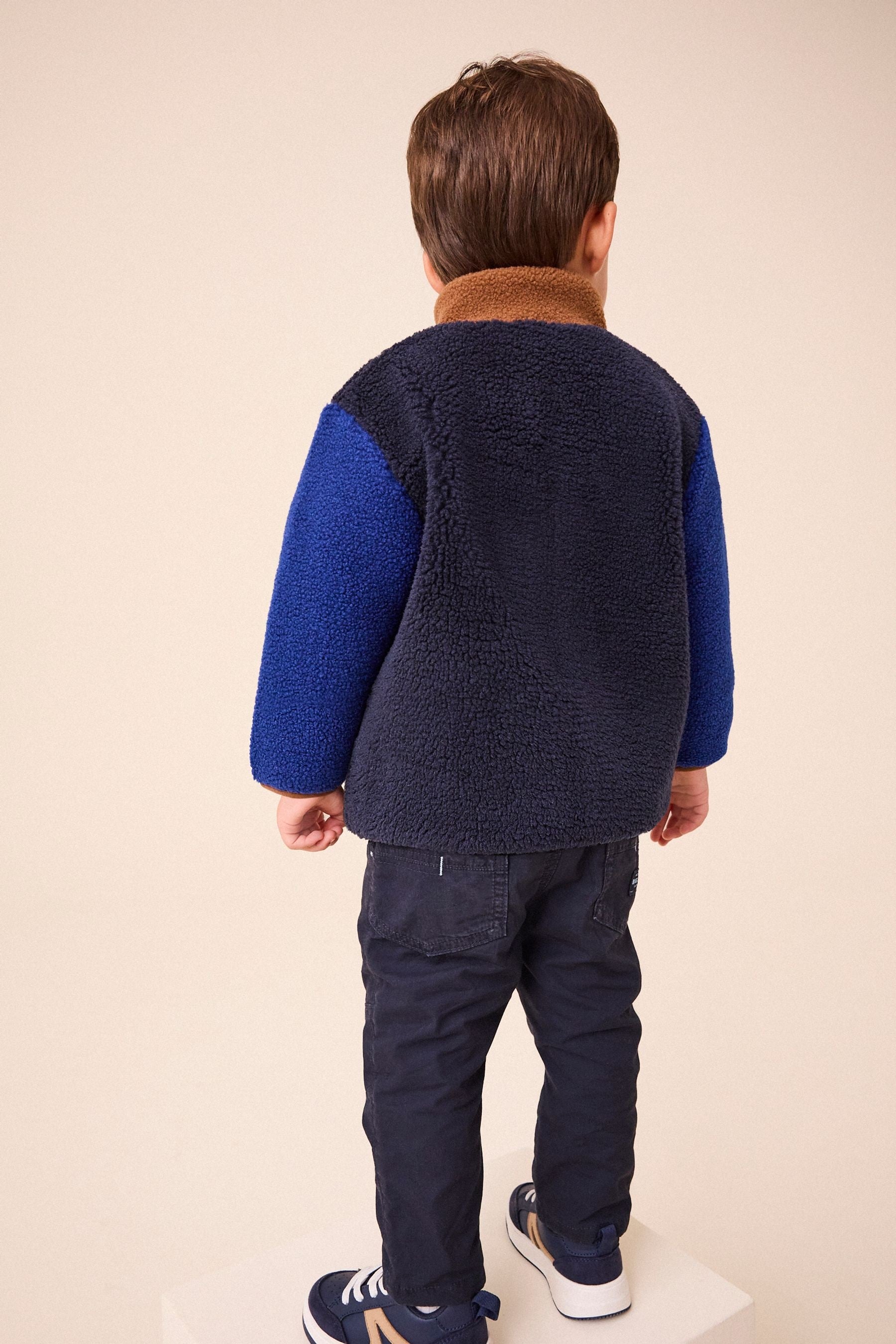 Blue/Brown Colourblock Fleece Zip Through Jacket (3mths-7yrs)