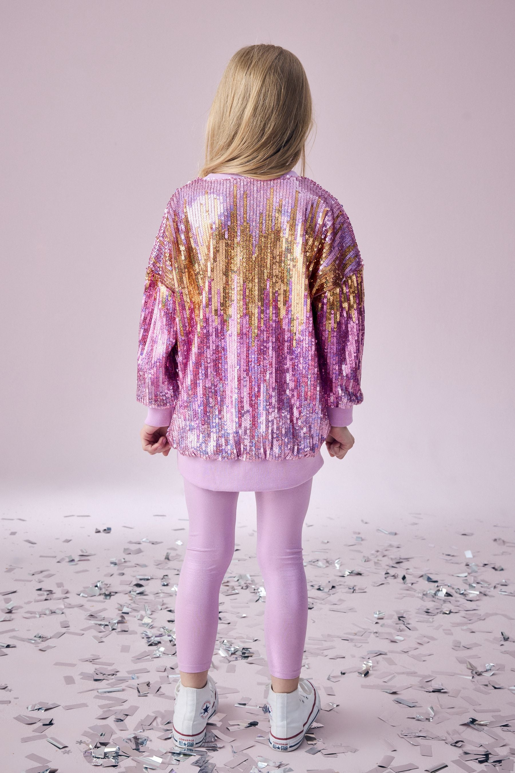 Pink Sequin Sweatshirt And Foil Leggings Set (3-16yrs)