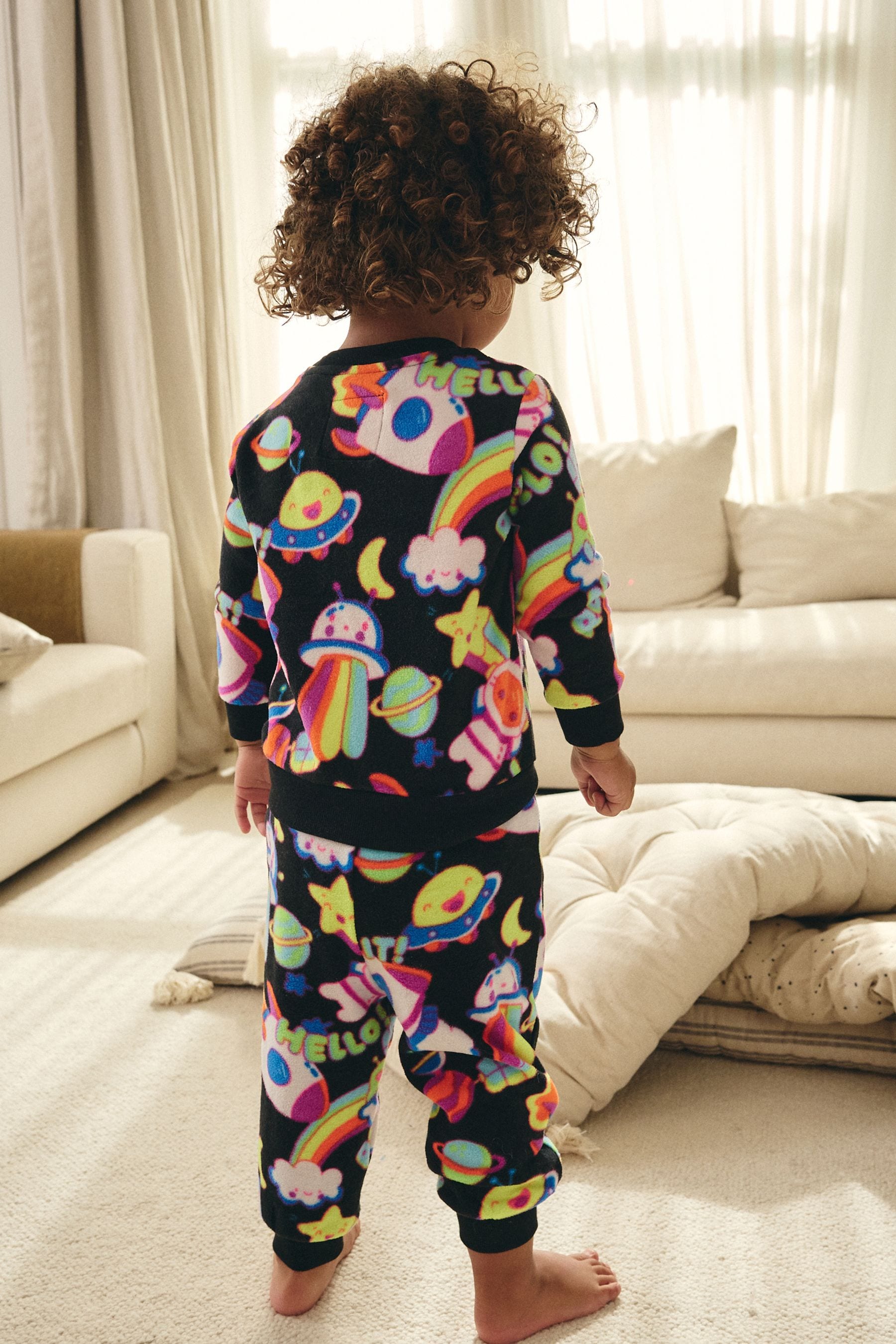 Black/Lime Fluro Space Single Soft Touch Fleece With Elastane Pyjamas (9mths-12yrs)