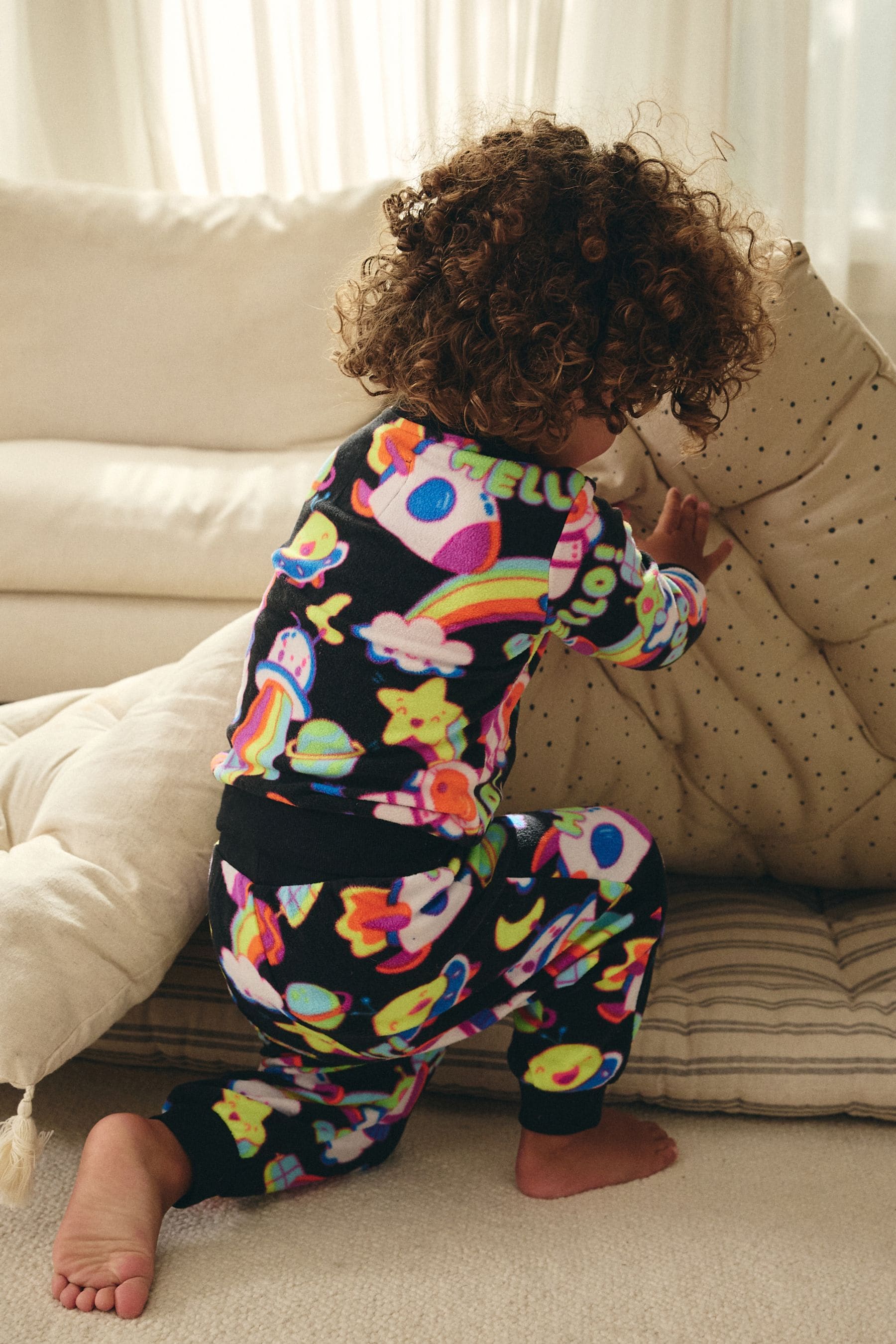 Black/Lime Fluro Space Single Soft Touch Fleece With Elastane Pyjamas (9mths-12yrs)