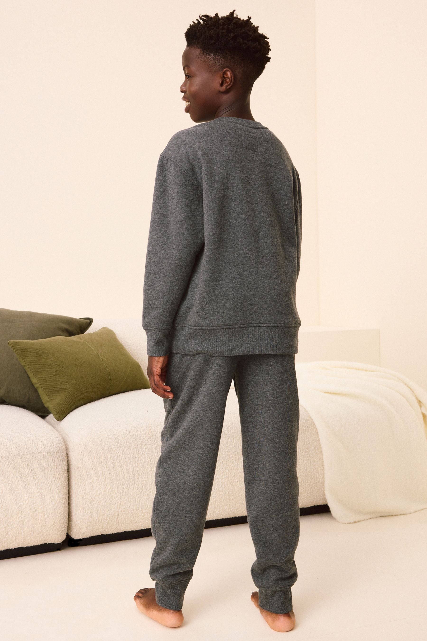 Charcoal Grey Fleece Lined Loungewear Pyjamas (3-16yrs)