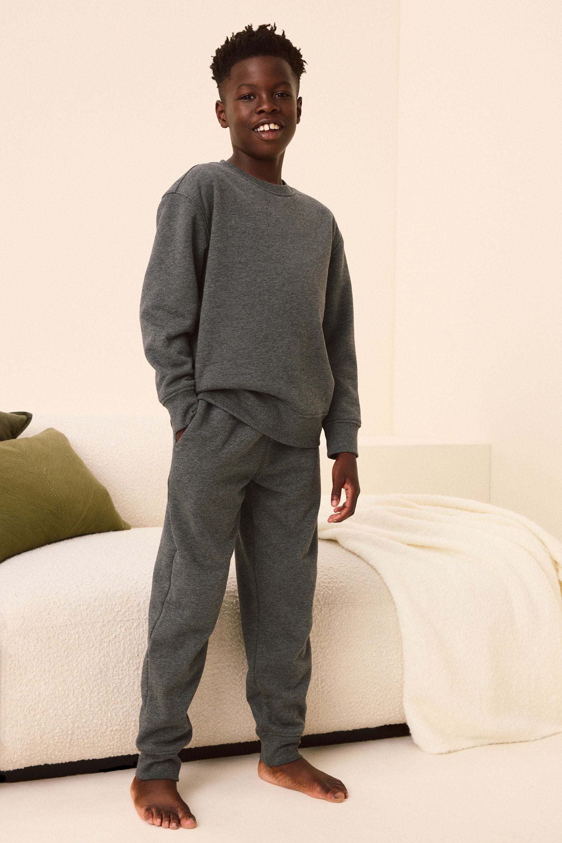 Charcoal Grey Fleece Lined Loungewear Pyjamas (3-16yrs)