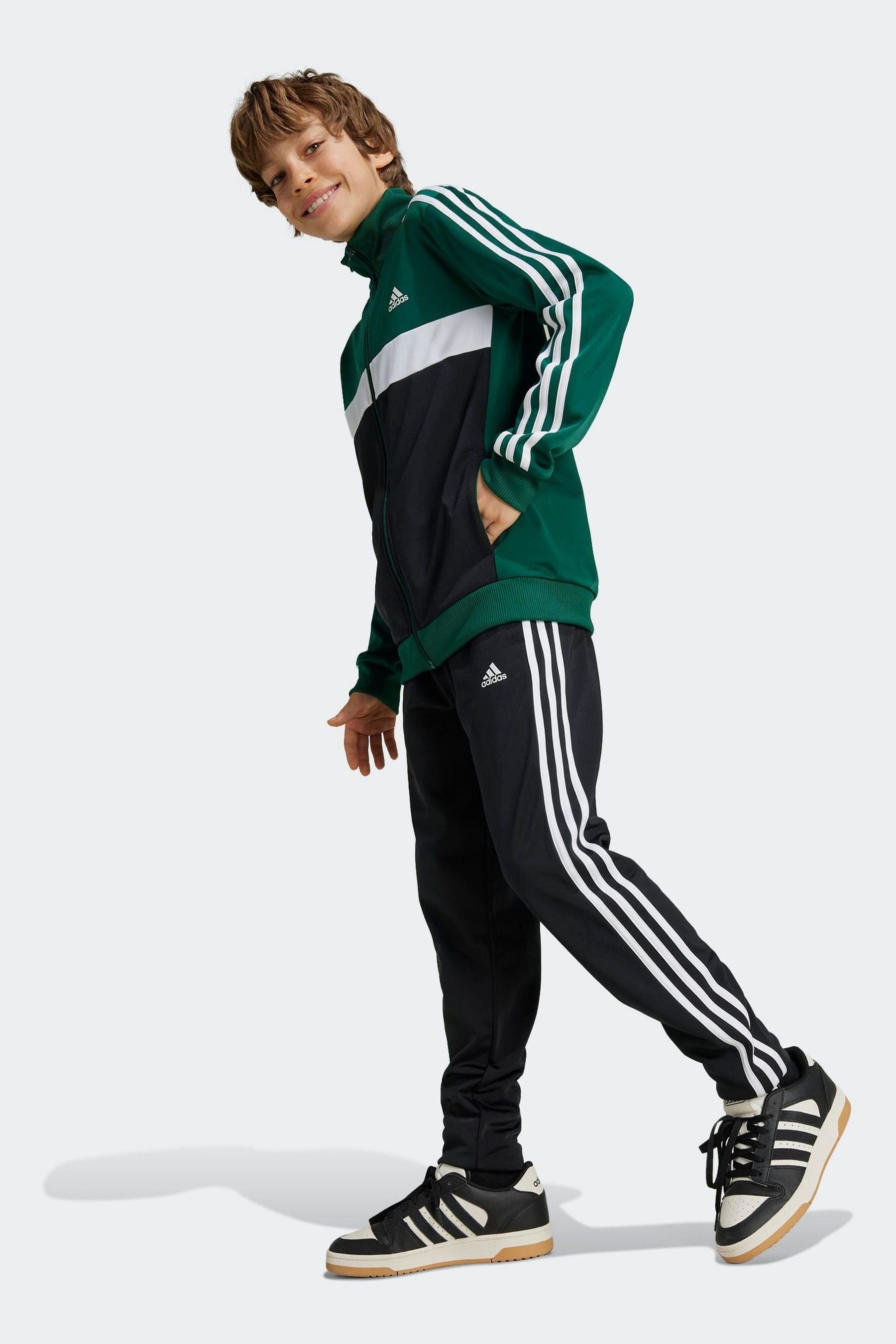 adidas Green/White Sportswear Essentials 3-Stripes Tiberio Tracksuit