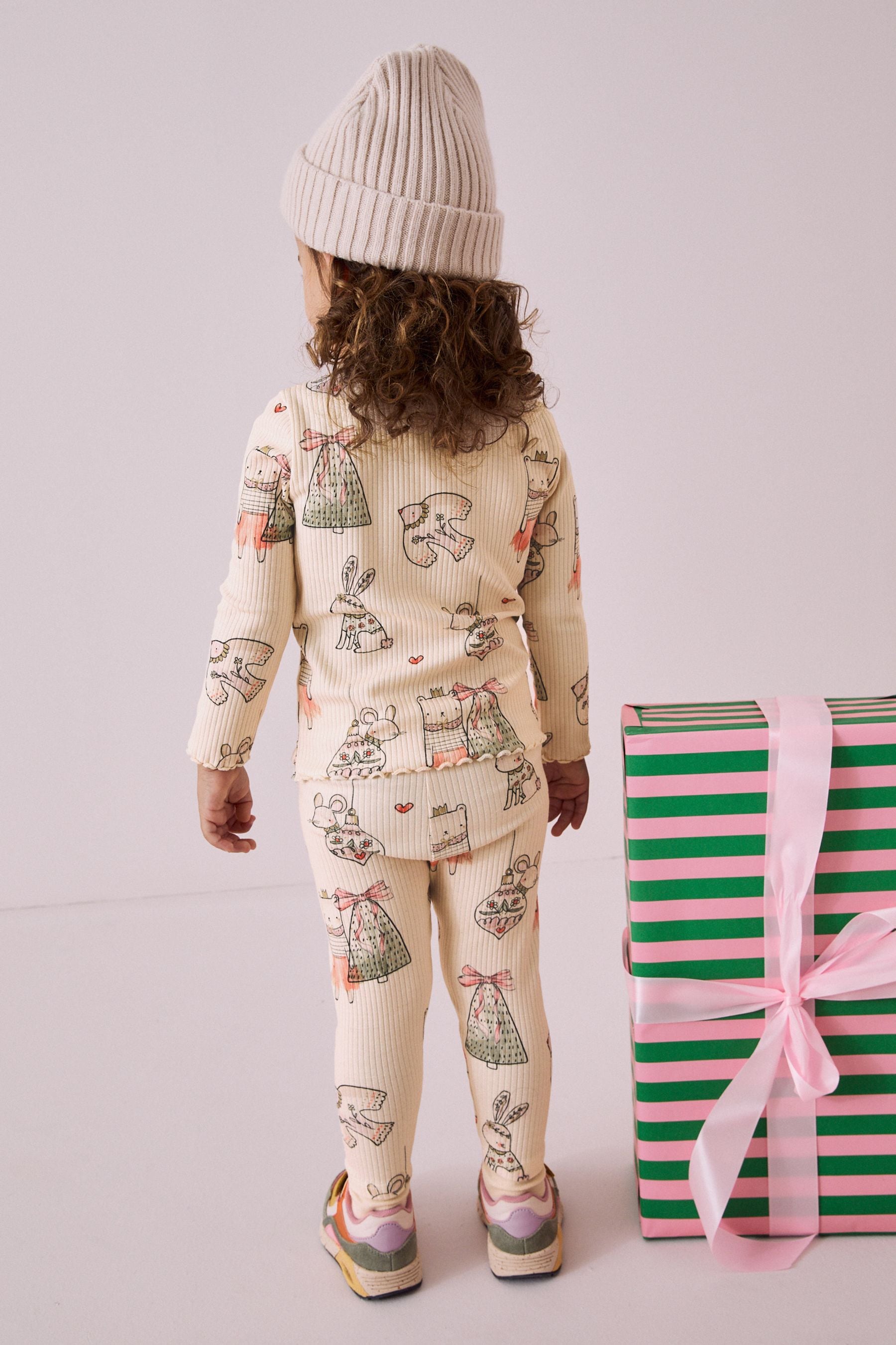 Cream Christmas Bunny Characters Rib Long Sleeve Top and Leggings Set (3mths-7yrs)