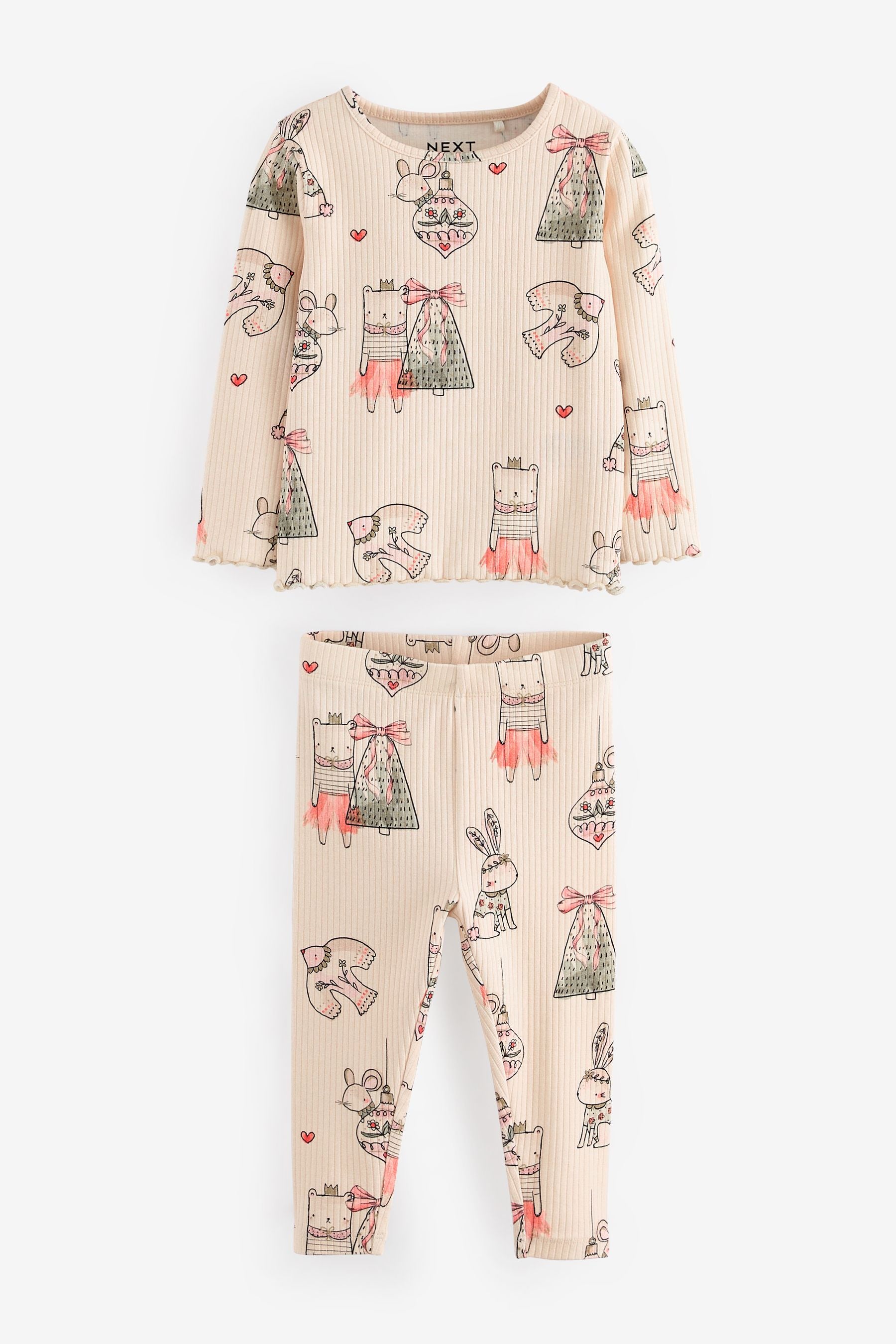 Cream Christmas Bunny Characters Rib Long Sleeve Top and Leggings Set (3mths-7yrs)