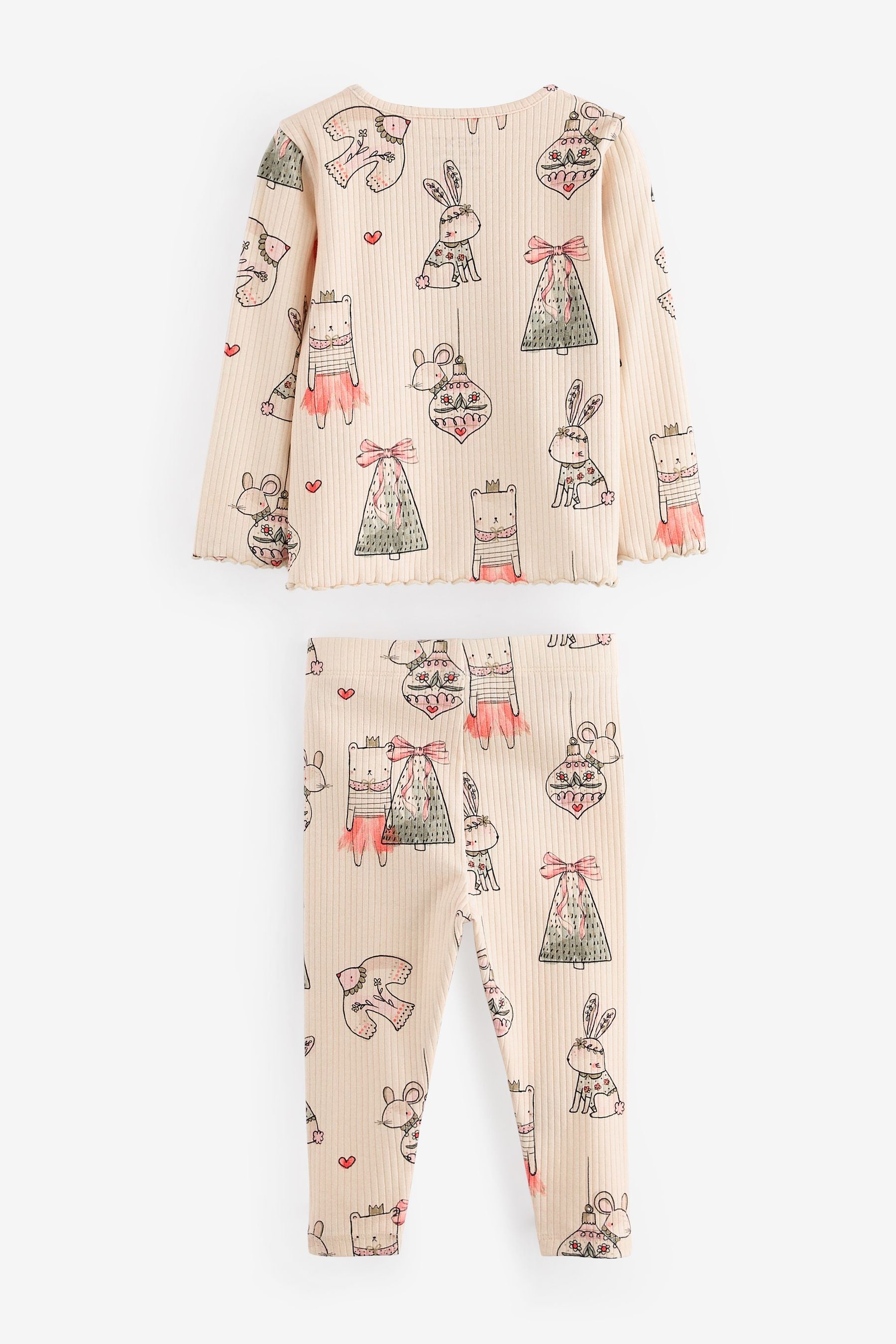 Cream Christmas Bunny Characters Rib Long Sleeve Top and Leggings Set (3mths-7yrs)