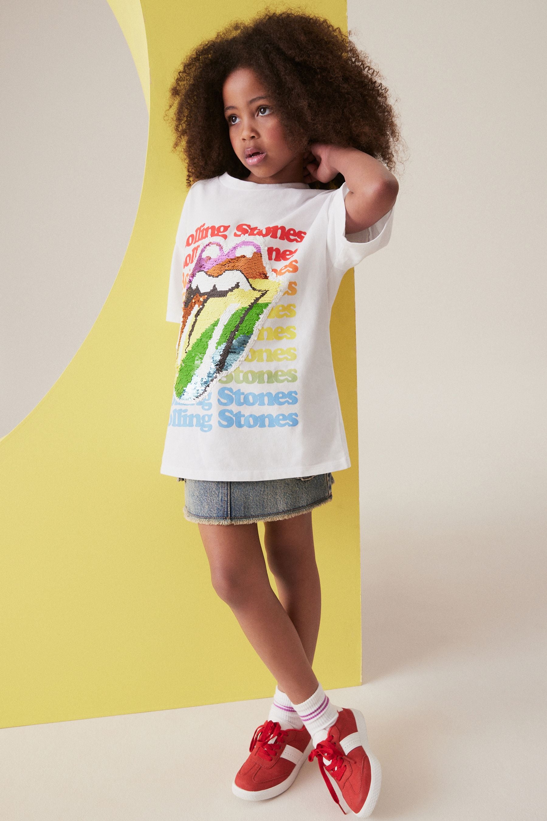 Ecru White Rolling Stones Oversized T-Shirt (3-16yrs)