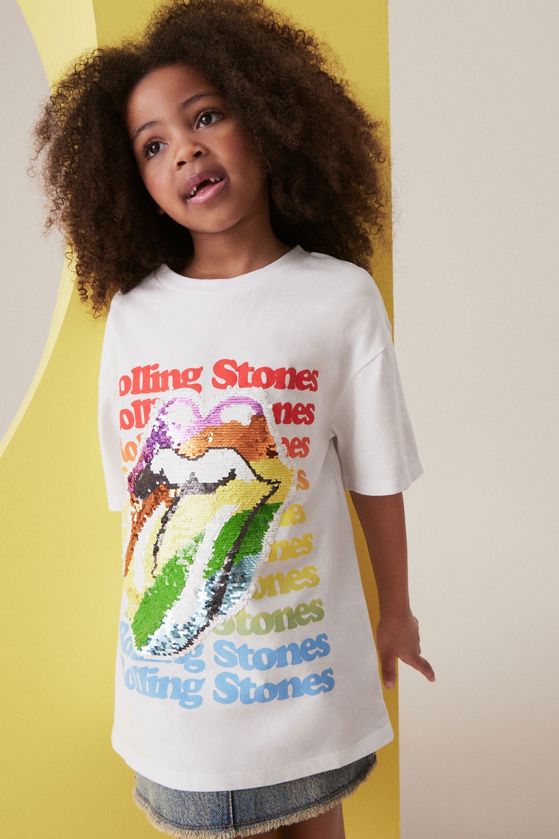 Ecru White Oversized Rolling Stones 100% Cotton T-Shirt (3-16yrs)