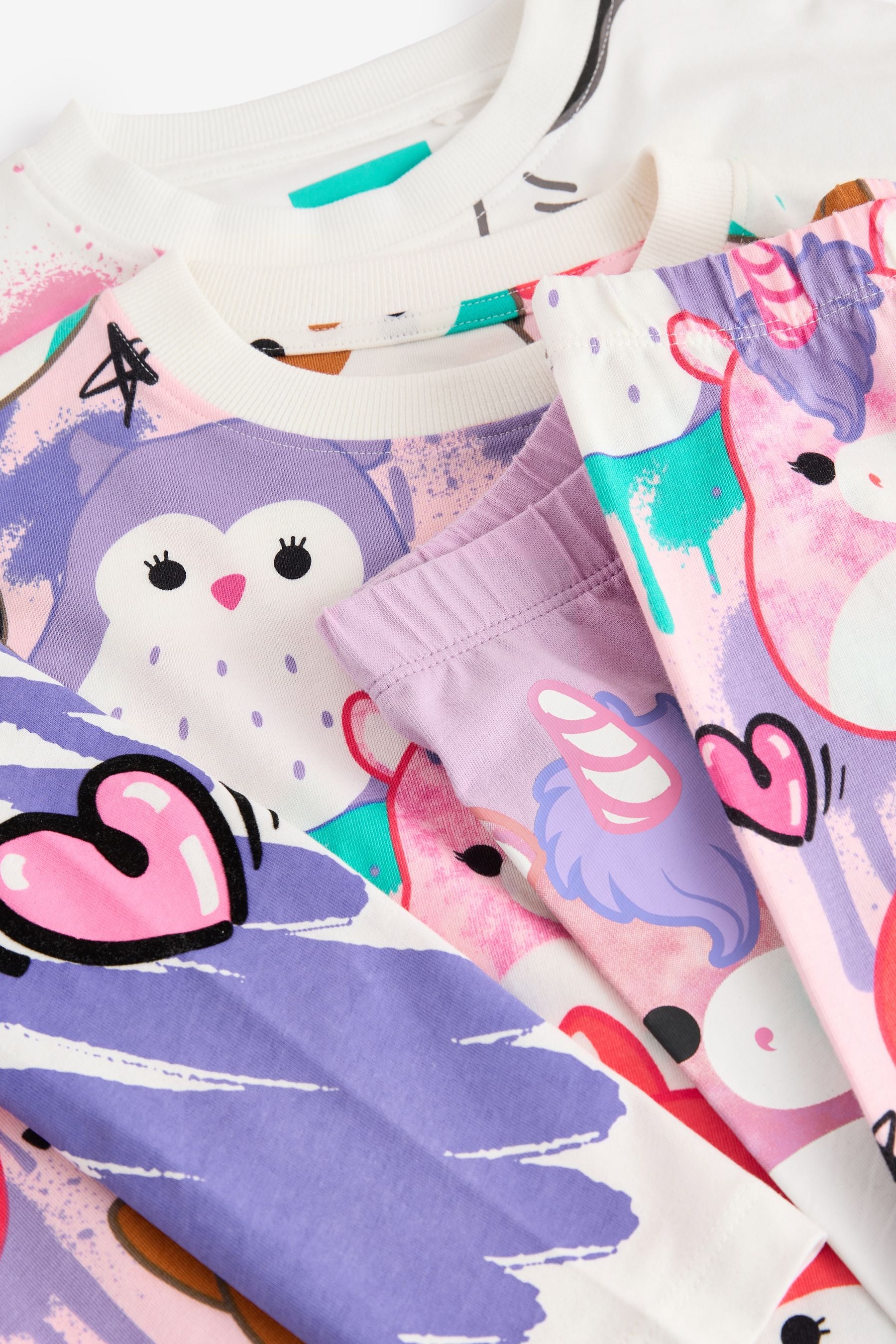 White/Pink/Purple License Squishmallows 100% Cotton Pyjamas 2 Pack (5-14yrs)