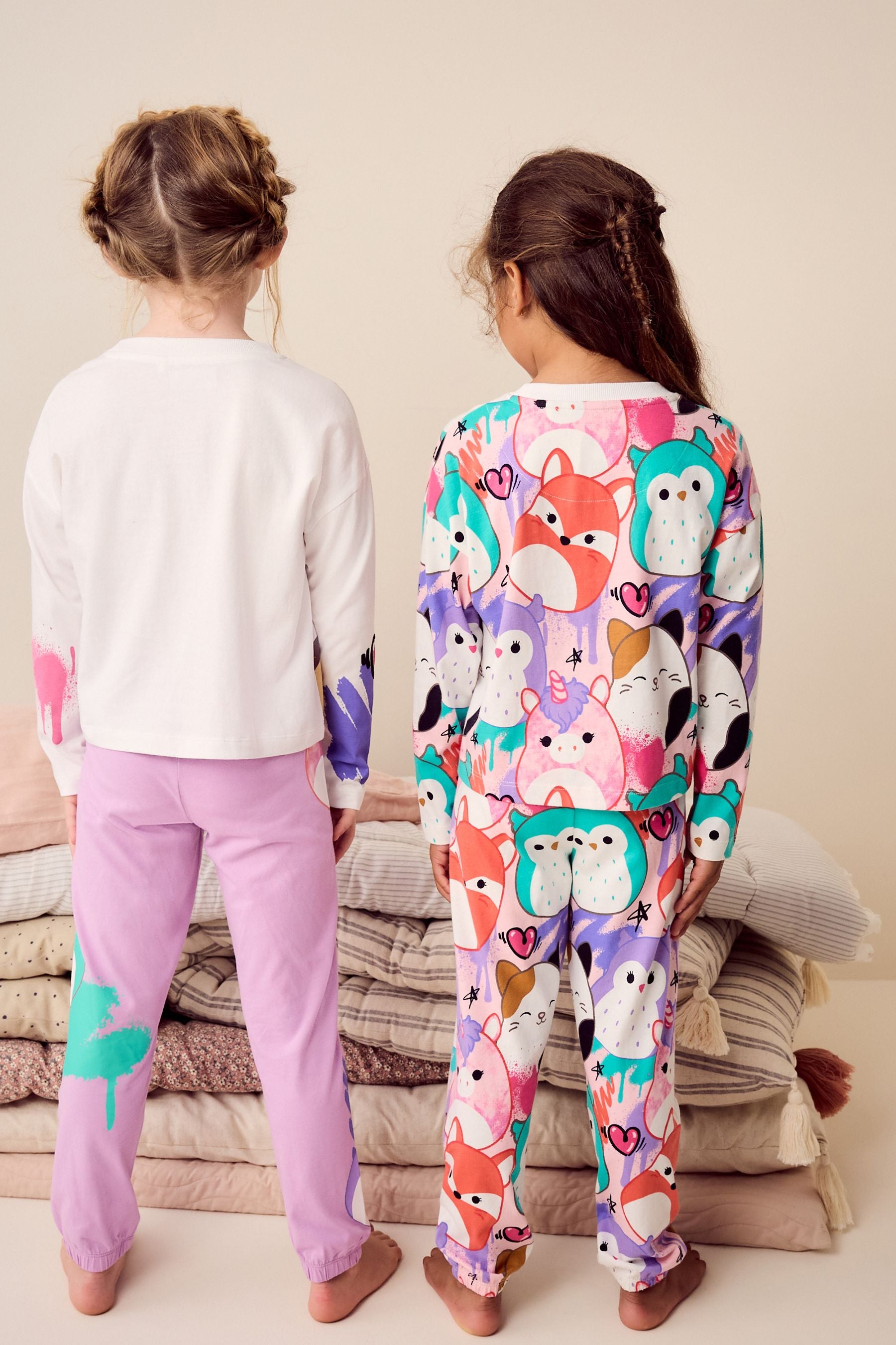 White/Pink/Purple License Squishmallows 100% Cotton Pyjamas 2 Pack (5-14yrs)